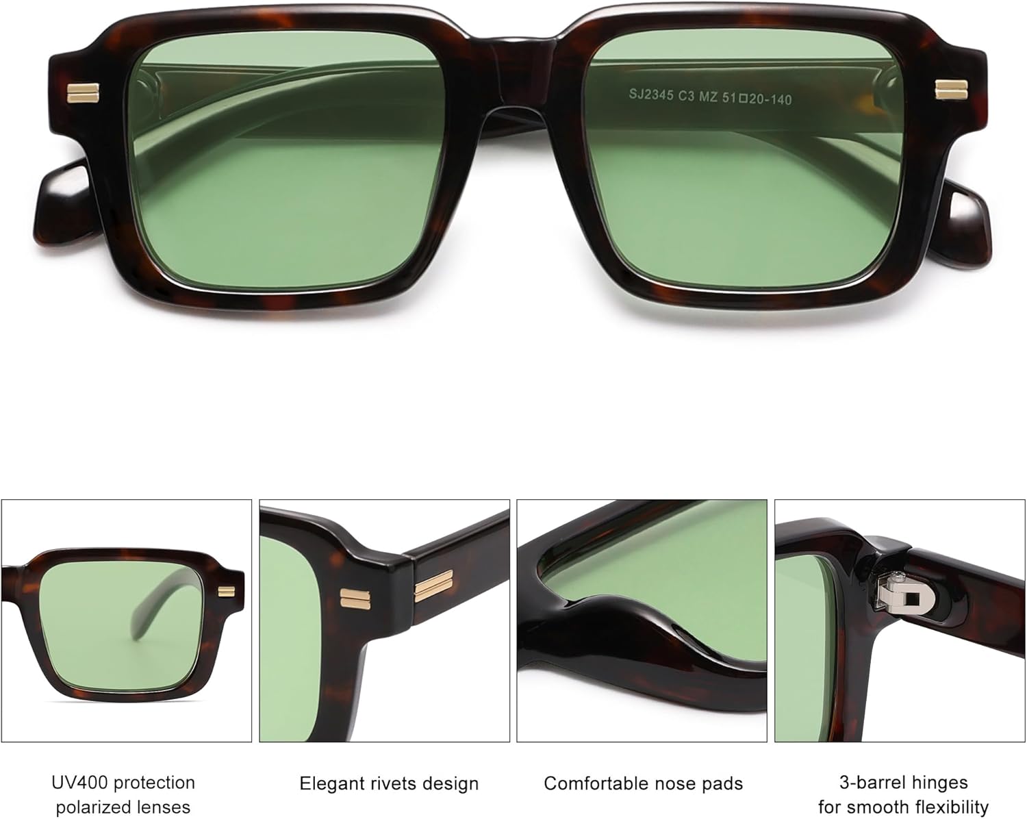 SOJOS Trendy Square Polarized Sunglasses for Women Men, Retro Vintage Womens Mens Rectangle Shades SJ2345 - Image 5