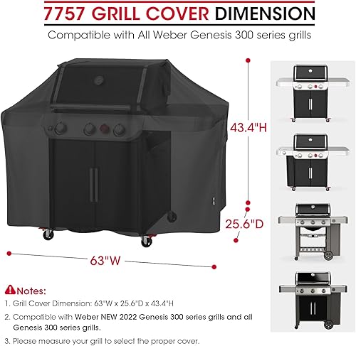 Miniatura 5 de Unicook Cubierta de parrilla de 63 pulgadas para Weber Genesis 300 Series y Genesis 300 2022, cubierta de parrilla de gas para barbacoa al aire