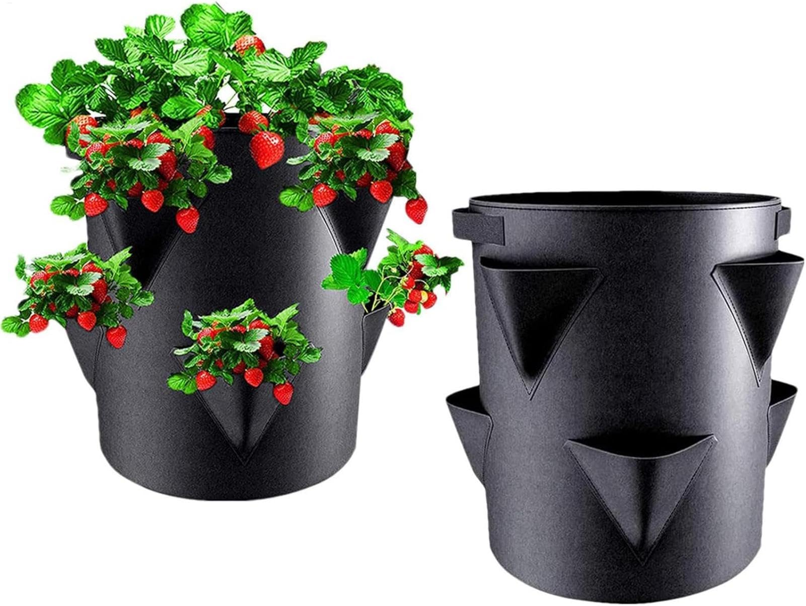 Macetas de jardín transpirables de fieltro con bolsillos laterales para fresas pack de 2