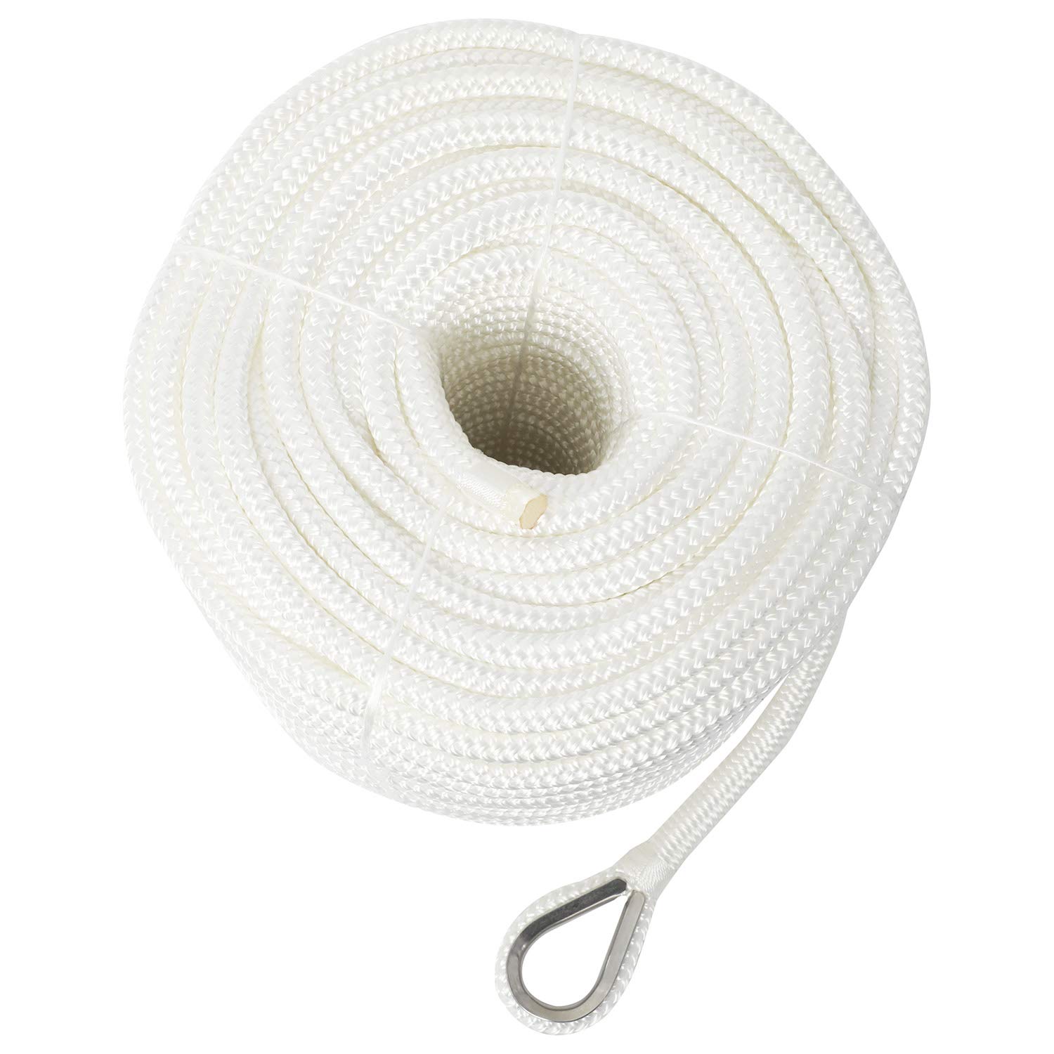 NovelBee 3/8 "x 300 ' Doppia treccia Nylon Anchor Line con ditale (bianco)