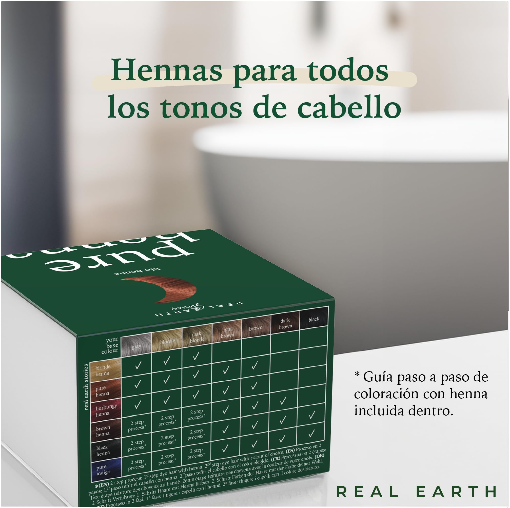 Real Earth - Cocoa Henna - Tinte de Henna - 100% orgánica y natural - Barros para teñir el pelo - Cabellos castaño medio - Coloración Natural - Cosmética ayurvédica - Vegana - Sin amoniacos - 250gr
