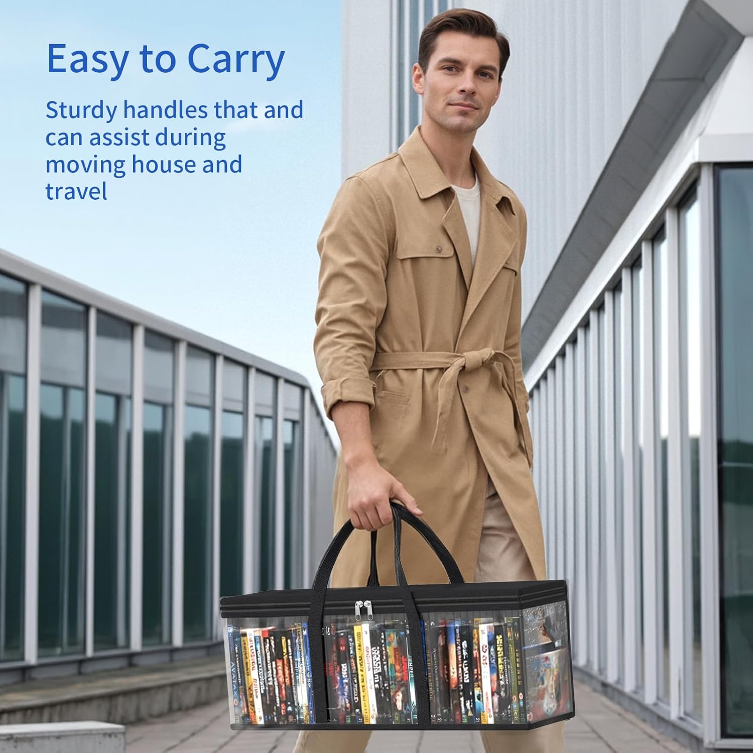 DVD Storage Bags, Media Organizer Bags for DVDs, CDs, Blu Ray Disc, Movie Cases, VHS Box, Video Game Disks, Albums, Books, Clear Plastic Holders with Carrying Handles (Black, 4Pack) - Image 7