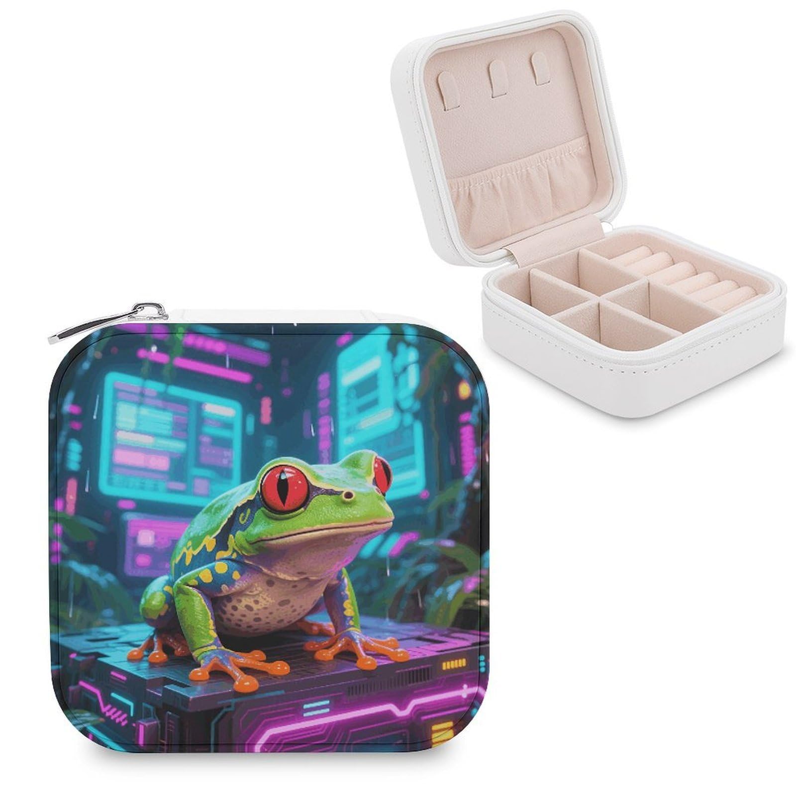 VstaDank Frog Jewelry Box for Women Jewelry Organizer Storage Case with Zipper Mini Travel Jewelry Case Cute Trinket Organizer Leather Portable Jewelry Storage Box