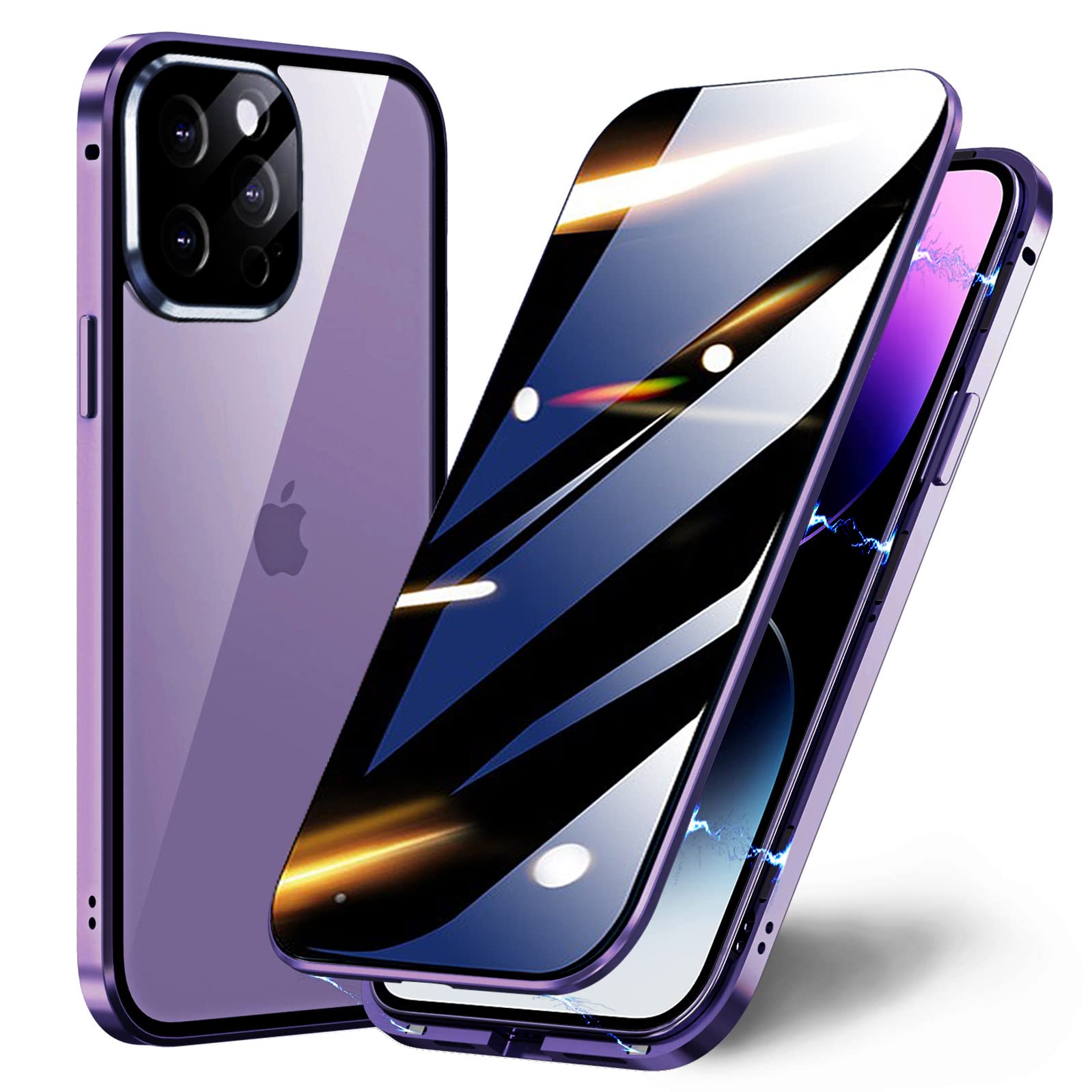 TOPF&B Privacy Case for iPhone 14 Pro Max Magnetic Cover,Privacy Tempered Glass Full Cover Built-in Camera Lens Protector,360 Degree Metal Bumper Case for iPhone 14 Pro Max,Purple