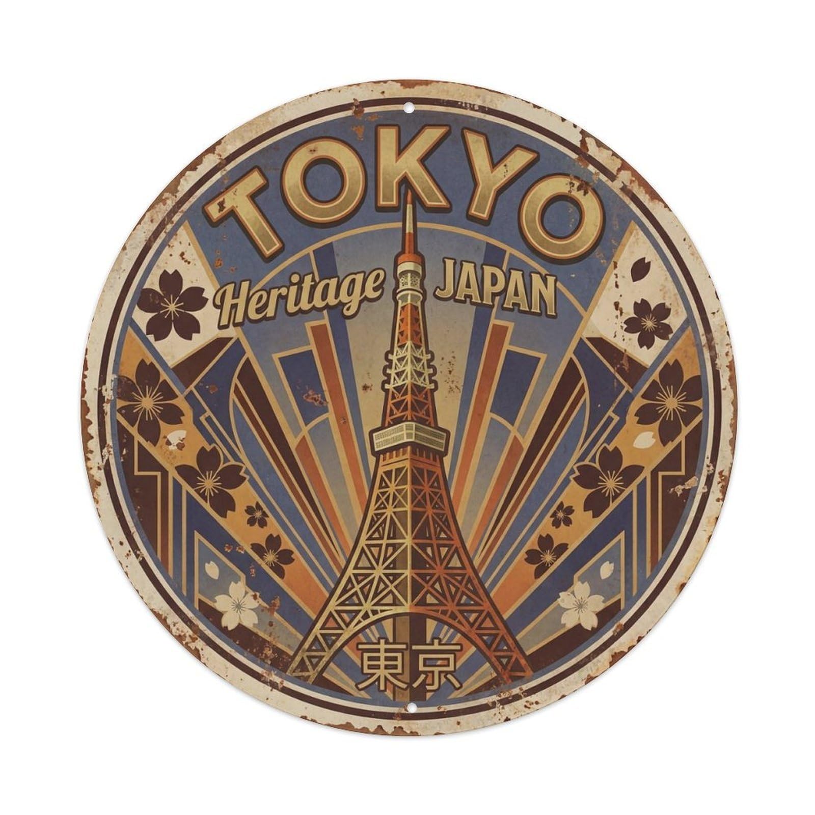Vintage Travel Tokyo Japan Heritage Vintage Metal Tin Sign Plaque Wall Decor for Cafe, Club Bar, Office, Garden Metal Poster 8x8Inch