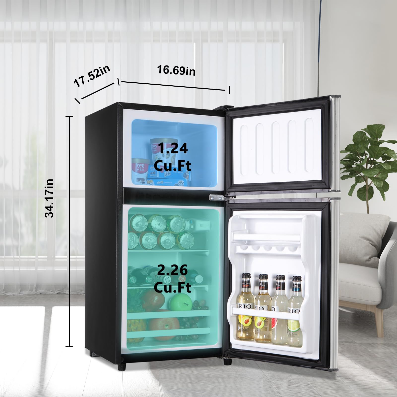 Mini Fridge With Freezer Silver 3.5 Cu.Ft Compact Refrigerator Small For Home, Office, Dorm, RV, Apartment With Adjustable Mechanical Thermostat 2-Door Design on Fridge.com - View 6