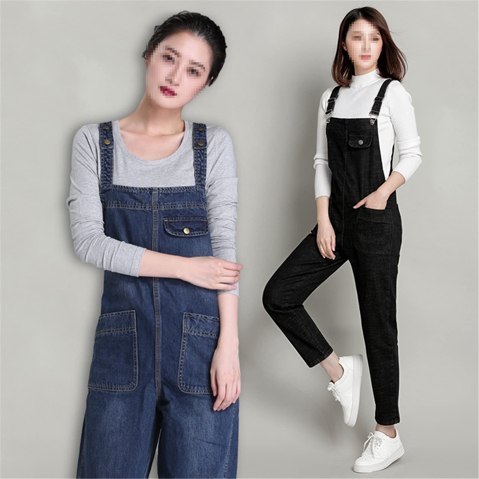 Damen-Jeans mit Tasche, Trägerhose, Schulterriemen, Overall, große Größe, Denim-Overall