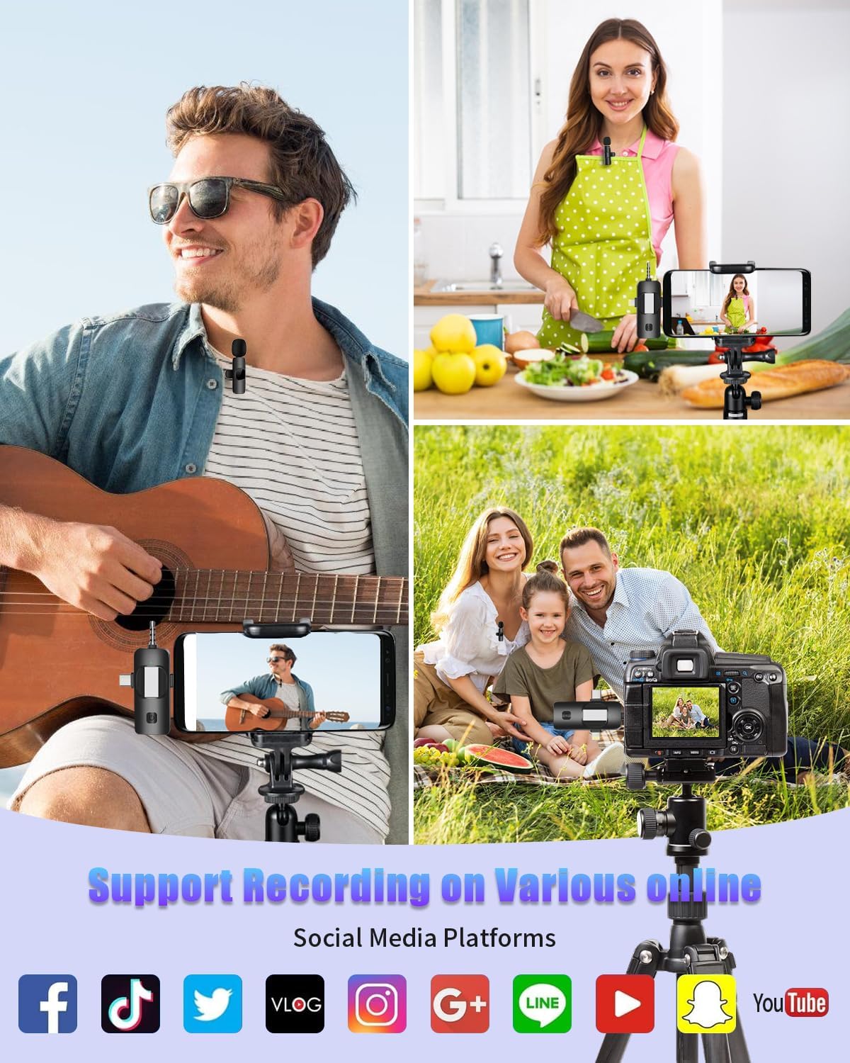 Wireless Lavailer Microphone for iPhone, Android, Camera, iPad, USB C, 4 in 1 Professional Mini Microphone with Noise Reduction, Wireless Mic for Video Recording, Vlog, YouTube, TikTok - Image 5