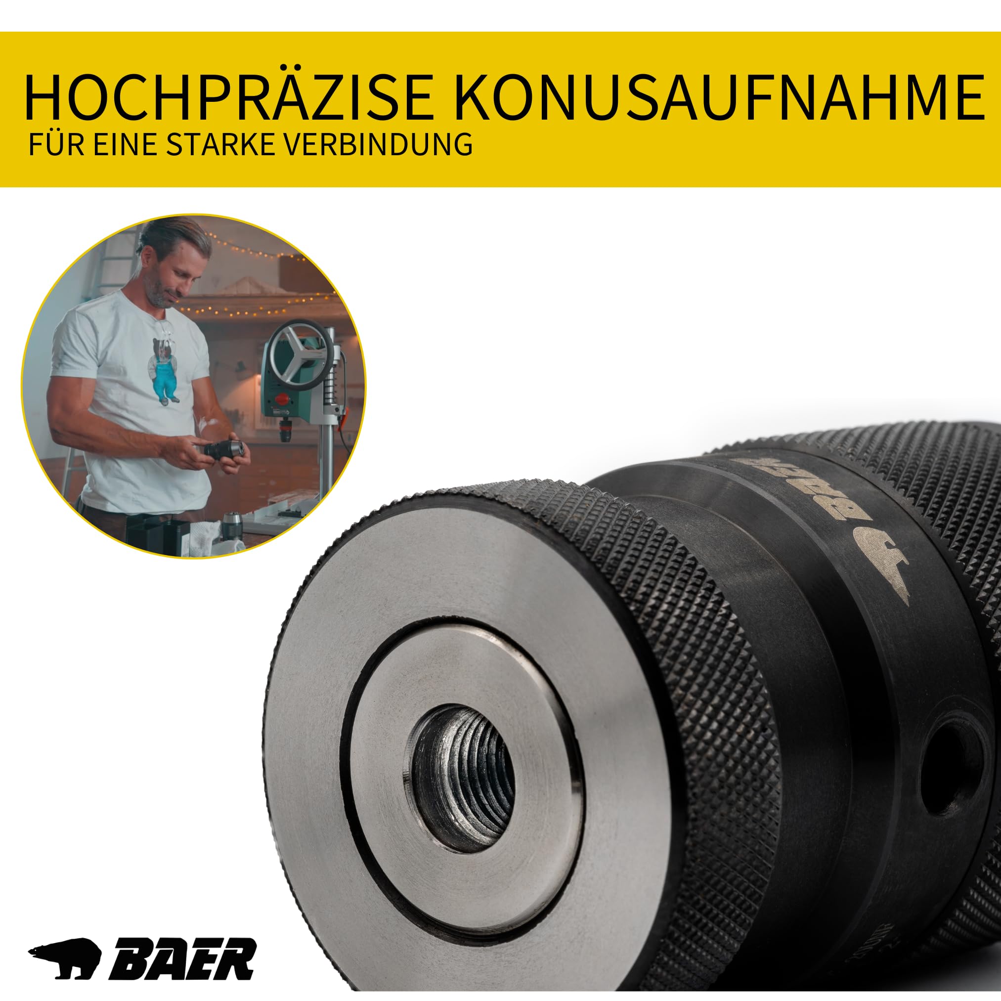BAER Bohrfutter 0,2–16 mm, Präzisions-Schnellspannbohrfutter UNF 1/2 x 20 | Bohrfutter Rundlaufgenauigkeit 0,15 mm für Bohrhammer, Ständerbohrmaschine, Fräsmaschinen & Drehmaschinen - öffnen per Hand