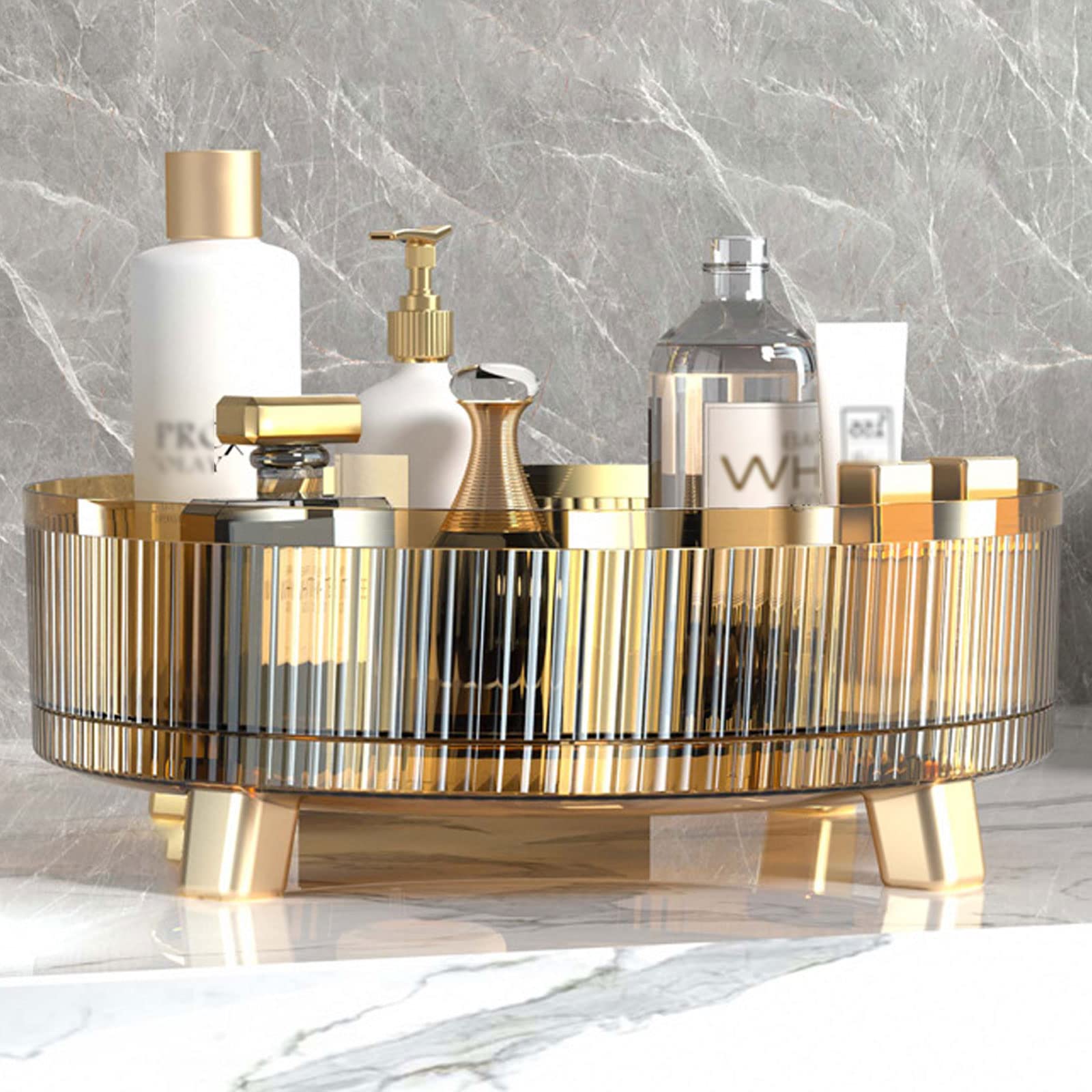 Lazy Susan Plateau tournant à 360° – Boîte de rangement en plastique transparent pour maquillage, armoire, salle de bain, salon, coiffeuse et salle de rangement – Solution peu encombrante