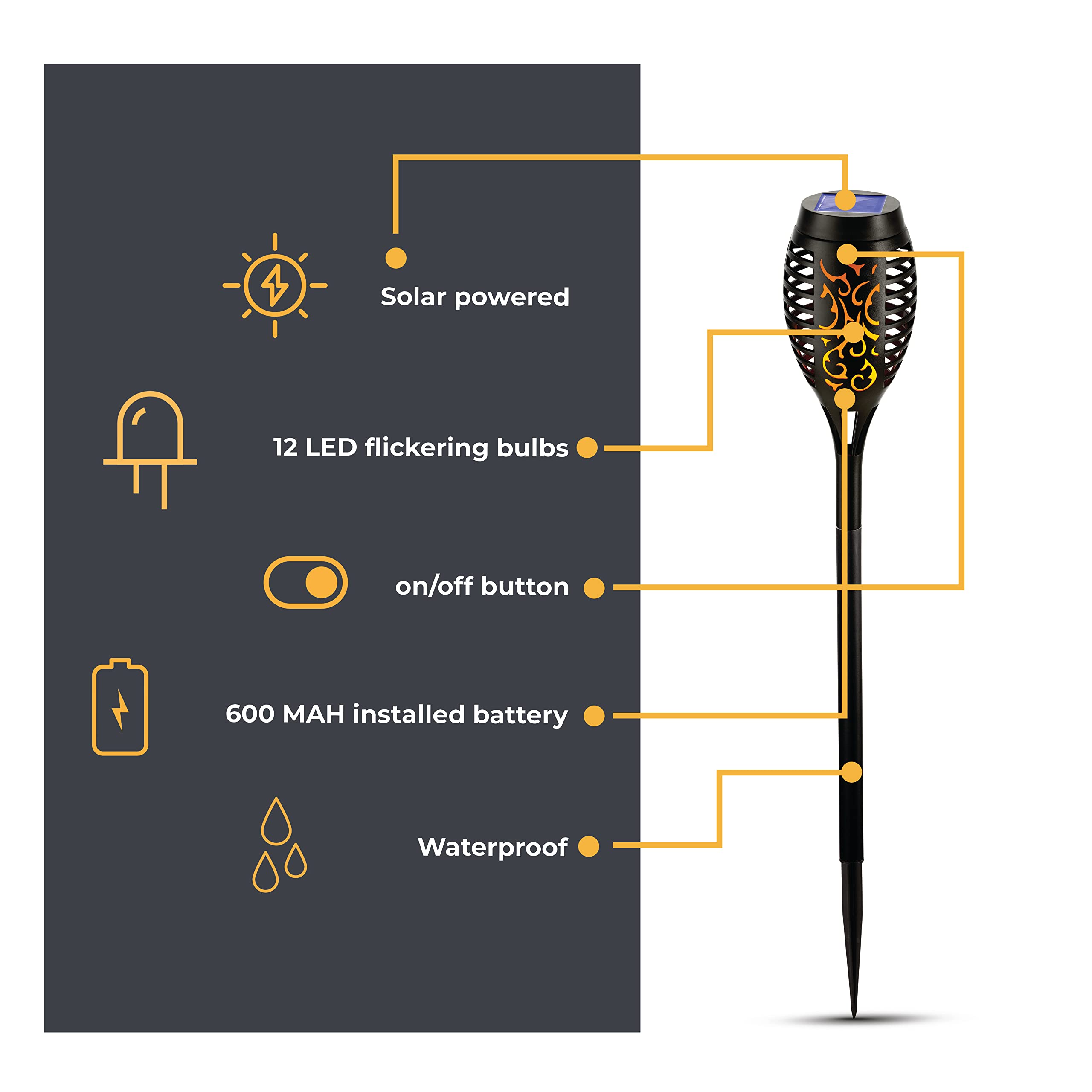 Lot de 8 troches solaires d'extérieur avec 12 flammes vacillantes, éclairage extérieur à énergie solaire pour allée, décoration solaire de jardin pour avant et arrière