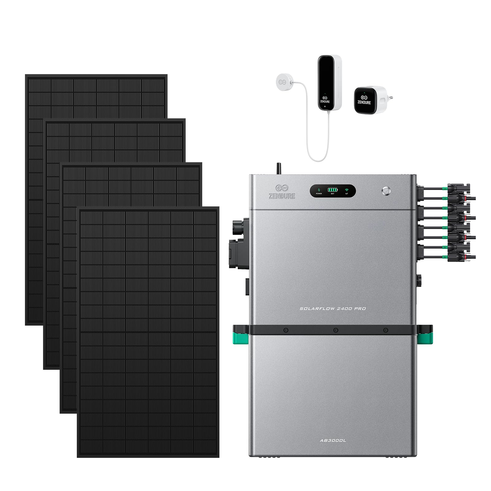 Zendure SF2400 Pro Balkonkraftwerk mit Speicher, 2400W Bidirektionaler AC-Ausgang, 4800W PV-Eingang (3000W DC + 1800W AC), Eweiterbar von 16,8kWh, mit 4 500W Bifaziale Paneele, 1 D0 und 1 AB3000L