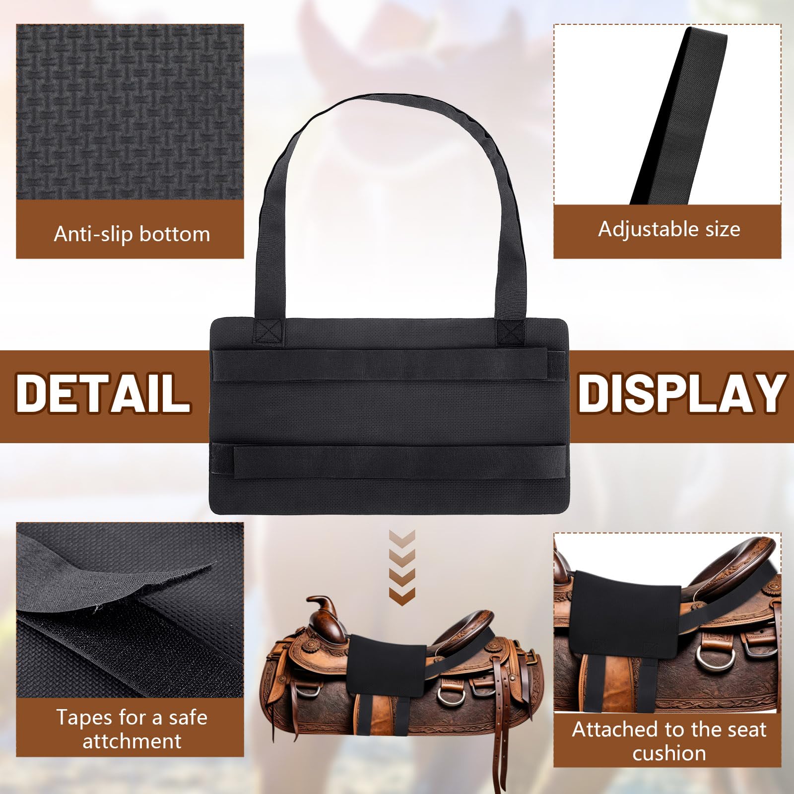 Dansydaisy Western - Funda de asiento antideslizante para sillín de caballo con 2 bandas elásticas ajustables para las piernas, accesorios de equitación