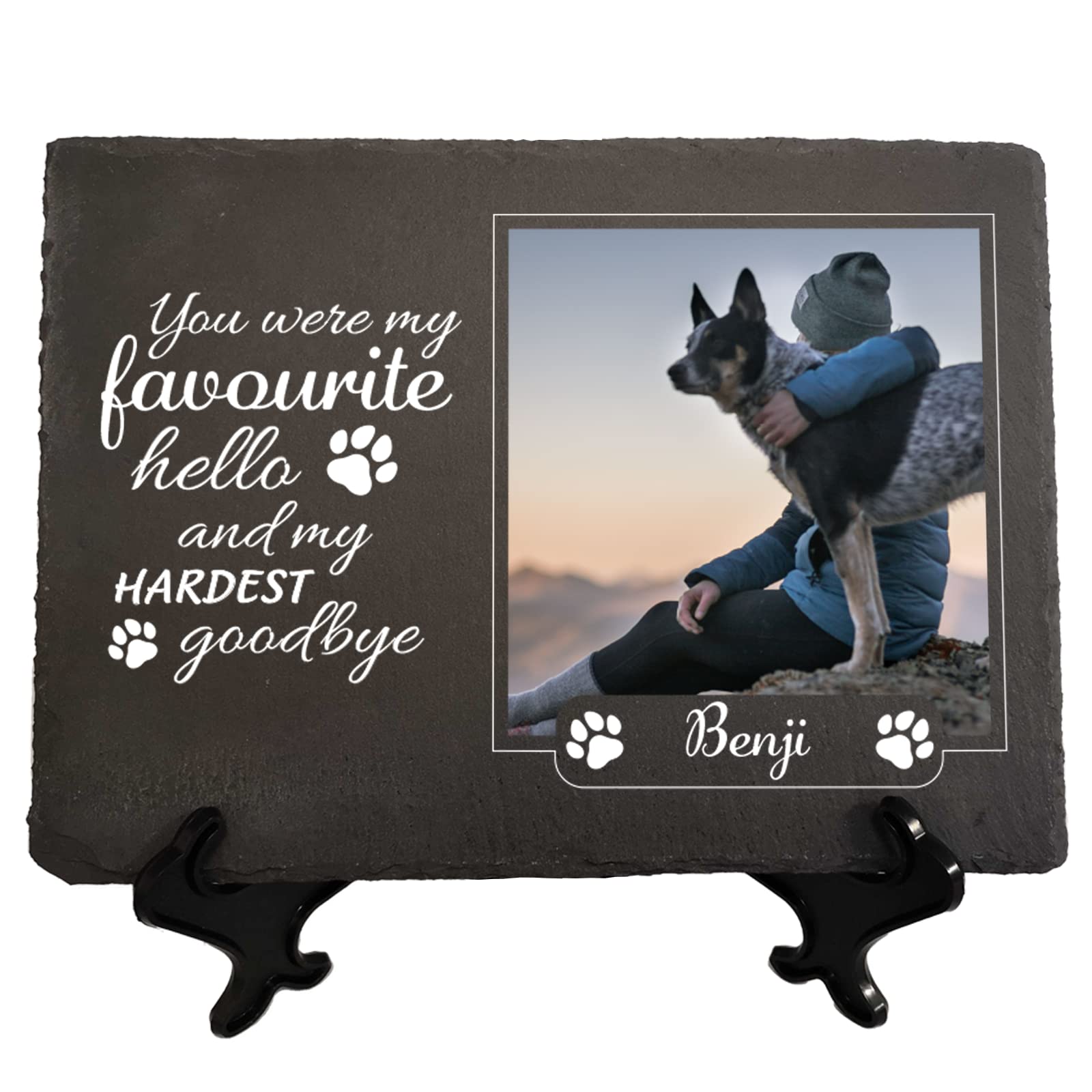 Extra Large 29cm x 20cm Personalised Pet Memorial Photo and Memory Slate Plaque with Optional Stand