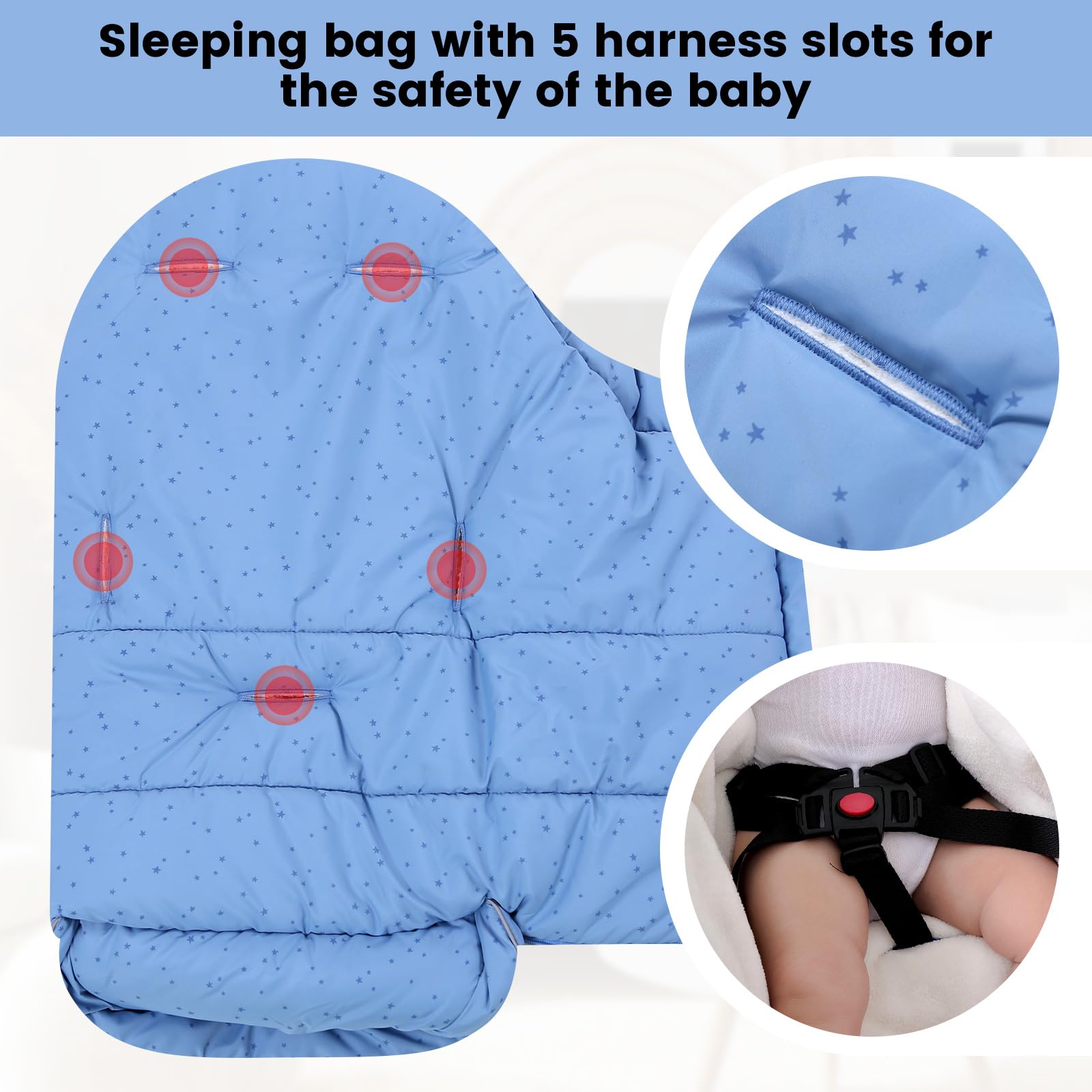 WYTbaby Sacchi Nanna per Bambino 3 Tog, Passeggino Sacco a pelo Neonato Coperta Universale Avvolgente 0-6 Mesi, Stella Blu