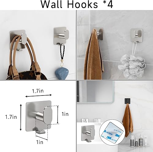 Miniatura 5 de XEENEW Juego de accesorios de baño de 7 piezas, juego de toallero de níquel cepillado de 24 pulgadas, juego de toallero de baño de acero inoxidable