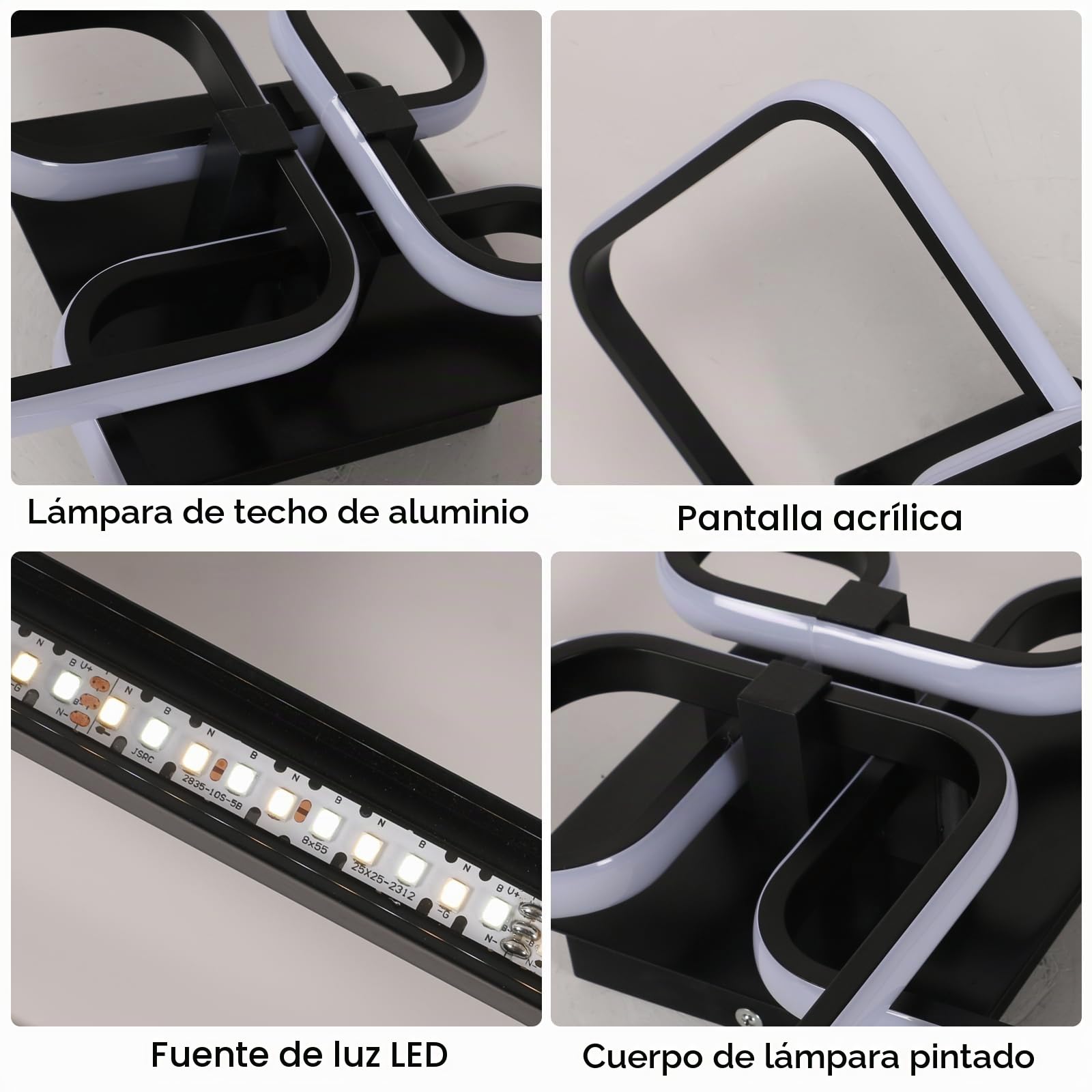 Comely Lampara Techo, 48W 5400LM Plafon LED Techo Regulable con Mando Negro | Plafones Moderno Rectangular para Salón, Dormitorio, Comedor, 3000-6500K