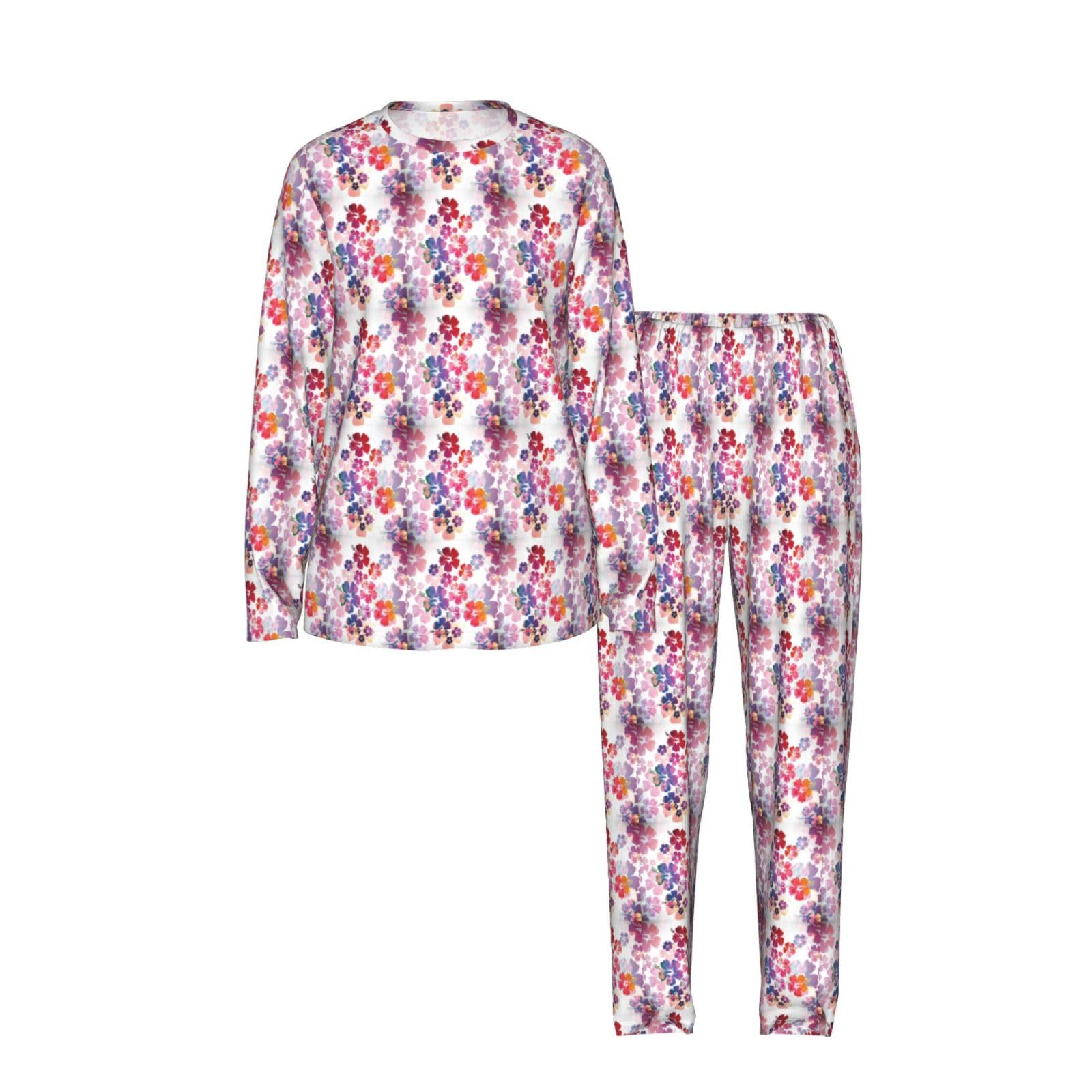Pigiama da donna con stampa floreale hawaiana a maniche lunghe abbinato morbido elastico coulisse casual Daywear