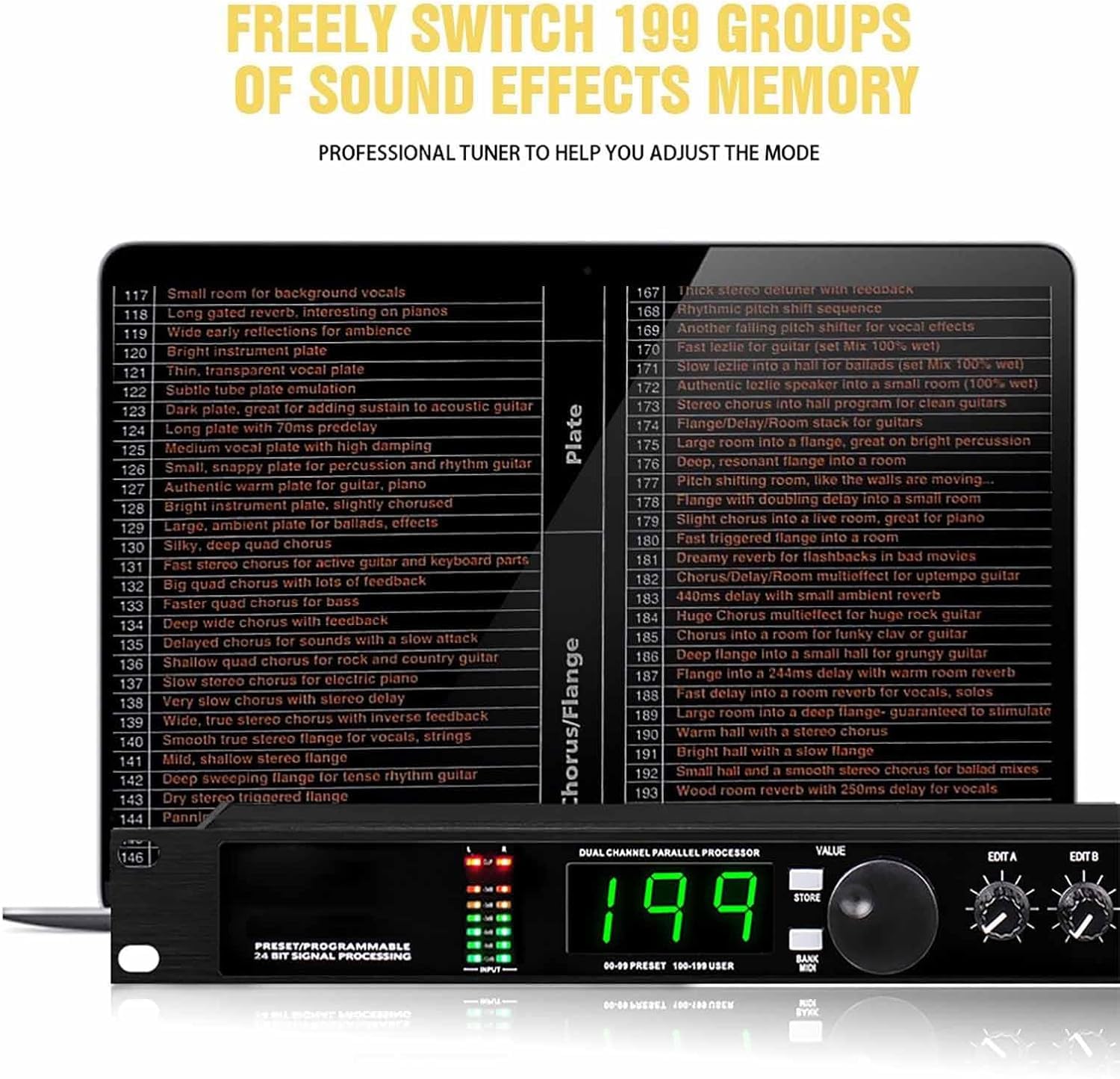 LNNW Equalizzatori grafici Processore audio, riverbero digitale professionale multieffetto con processore DSP