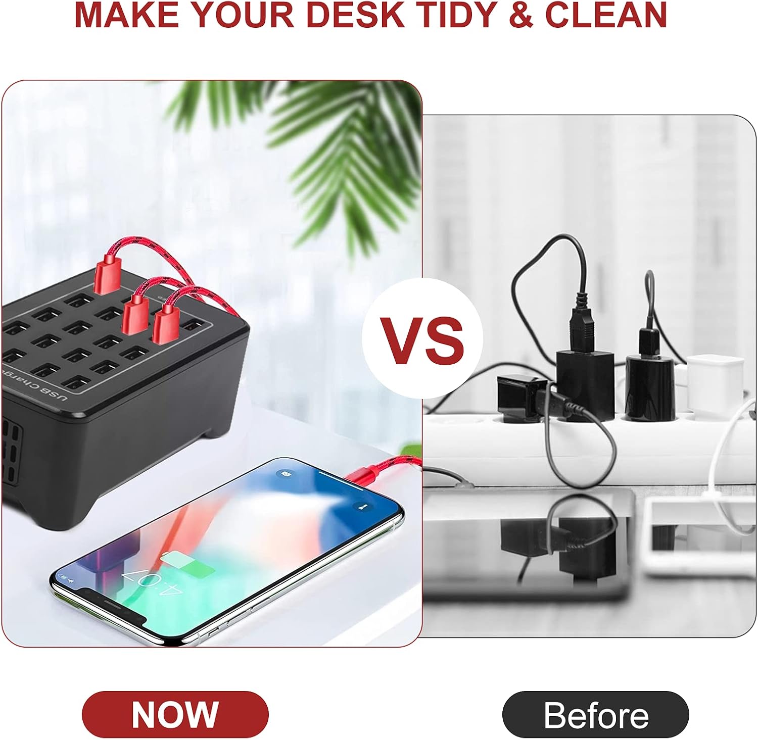20 Port 100W(20A) Multiport USB Charging Station for Multiple Devices, RISWOJOR Multi Port USB Charger Station with IC Detection for Smartphones,Tablets and More，Suitable for School, Mall, Hotel, Shop