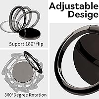 Vista 2 de Soporte de anillo de metal para teléfono celular, soporte de anillo de dedo de rotación de 360 grados, soporte de agarre con base para montaje Negro