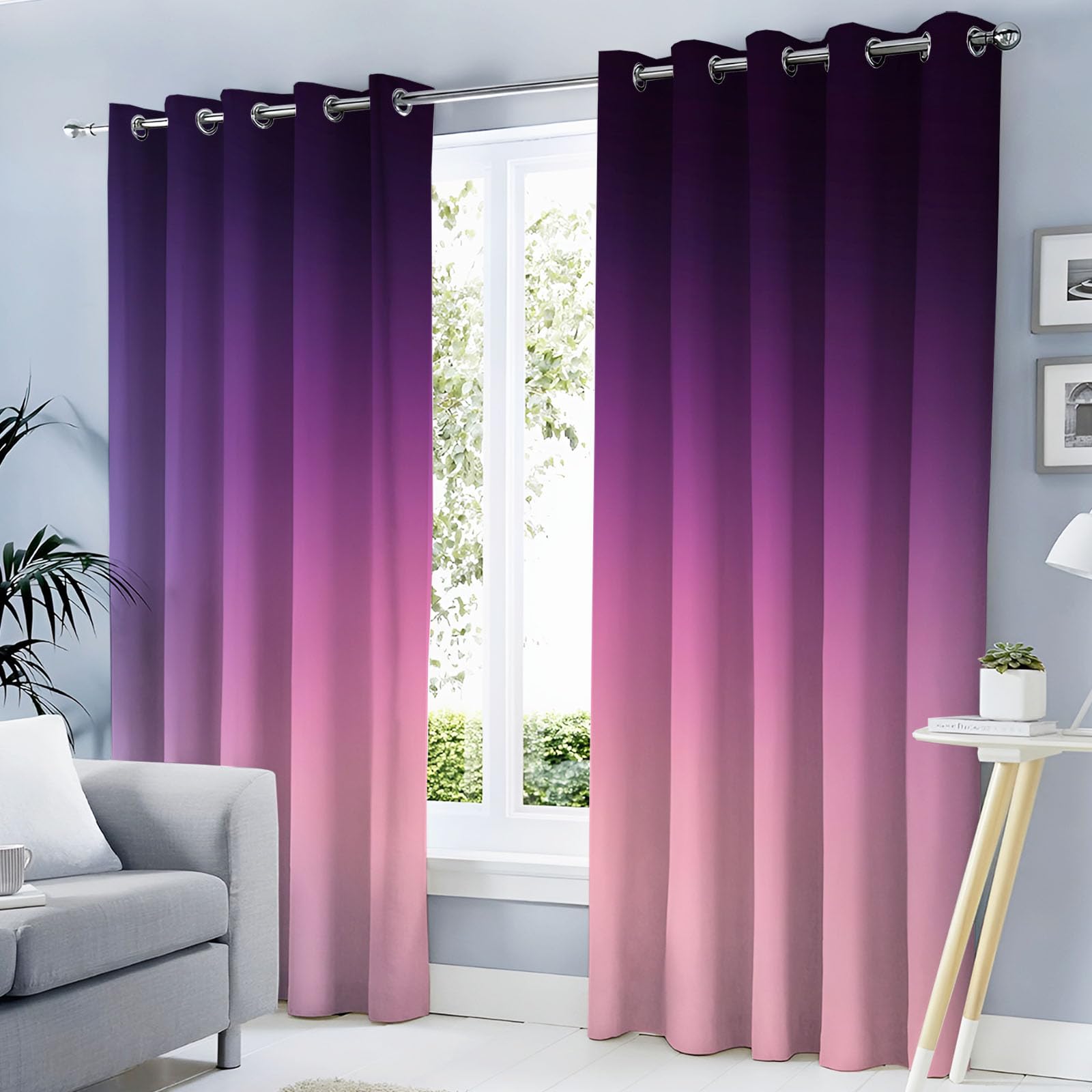 Rideaux occultants salon et chambre enfant créant un cocon apaisant dégradé violet 3D
