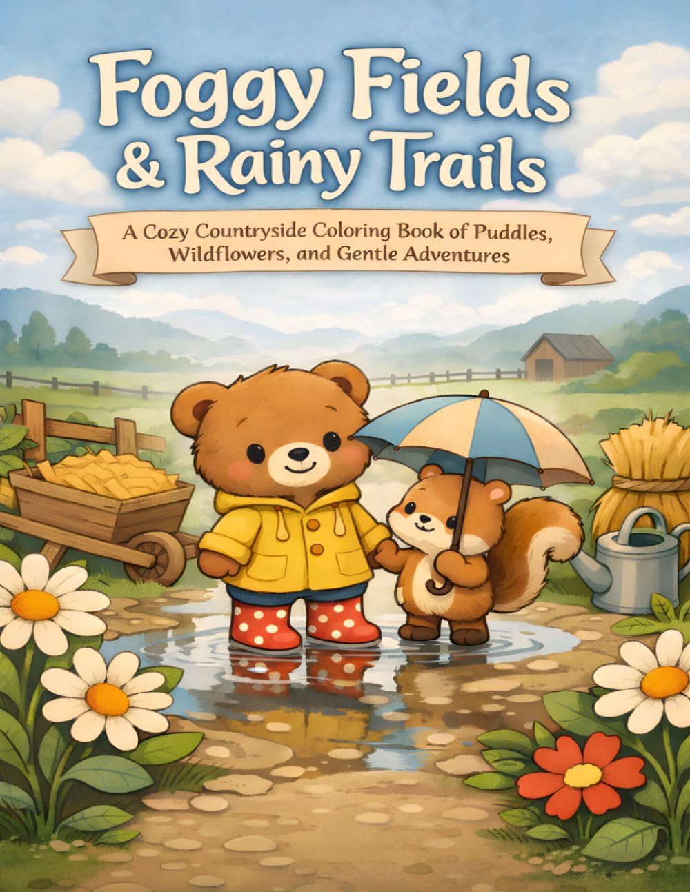 Foggy Fields & Rainy Trails: A Cozy Countryside Coloring Book of Puddles, Wildflowers, and Gentle Adventures (The Rainy Day Friends Collection)