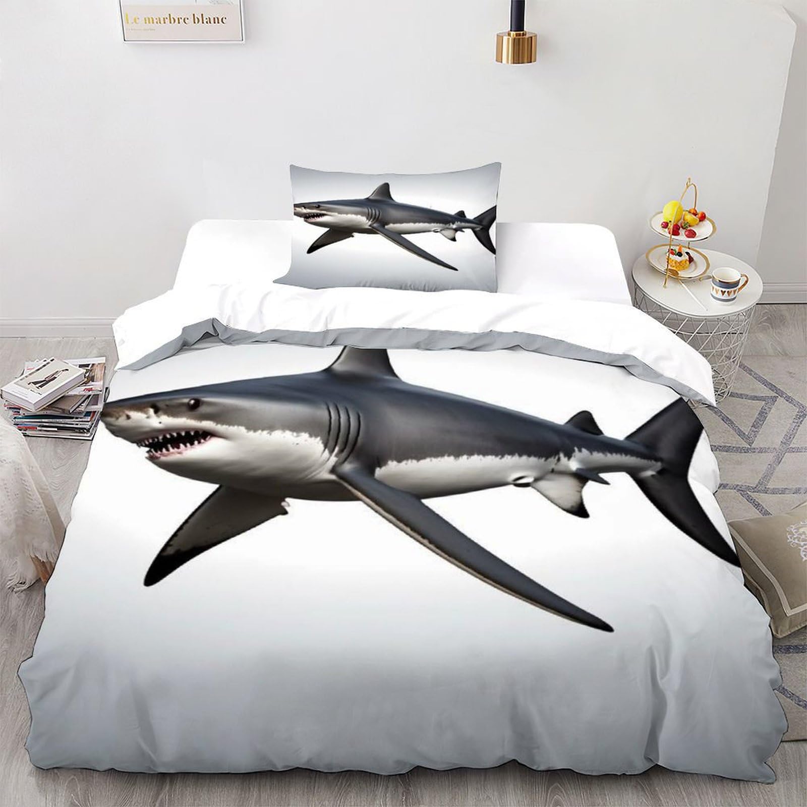 Housse de couette requin microfibre anti-plis et facile à laver pour lit enfant