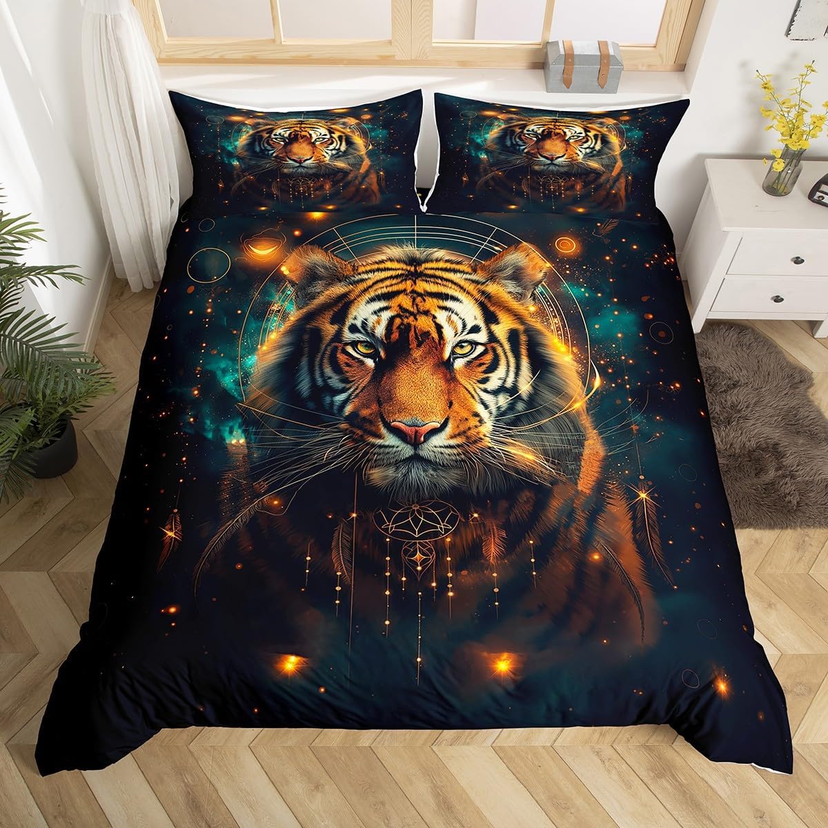 Castle Fairy Cute Fox Duvet Cover Set Toddler Size,Fox Driver Bedding Set for Kids Boys Girls Room Decor,Watercolor Flowers Comforter Cover,Kawaii Animals Quilt Cover with 1 Pillowcase(No Comforter)