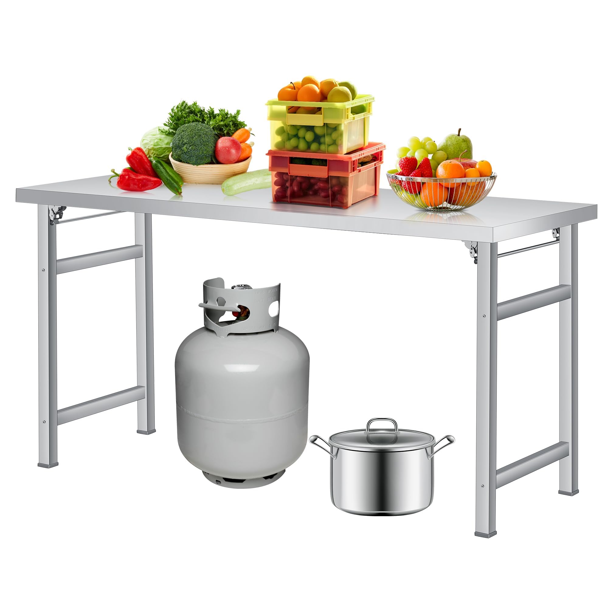 Garvee Edelstahl Arbeitstisch klappbar 152x61 cm mit 236 kg Tragkraft