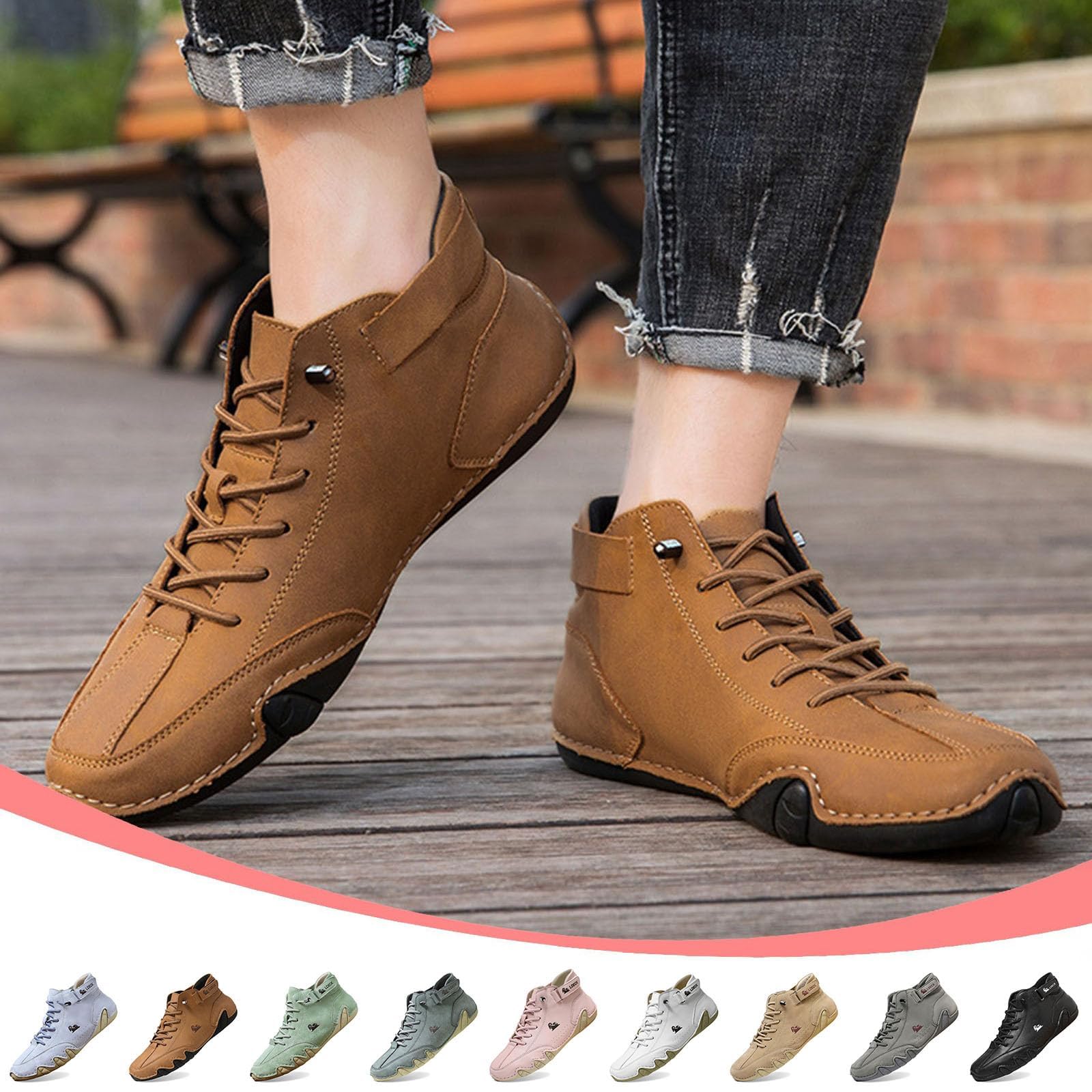 Handgefertigte orthopädische Bequeme Lederschuhe Montela Schuhe Damen Herren, Leder-Turnschuhe mit seitlichem Reißverschluss, Flache Outdoor-Schuhe, Freizeitschuhe zum Fahren und Gehen