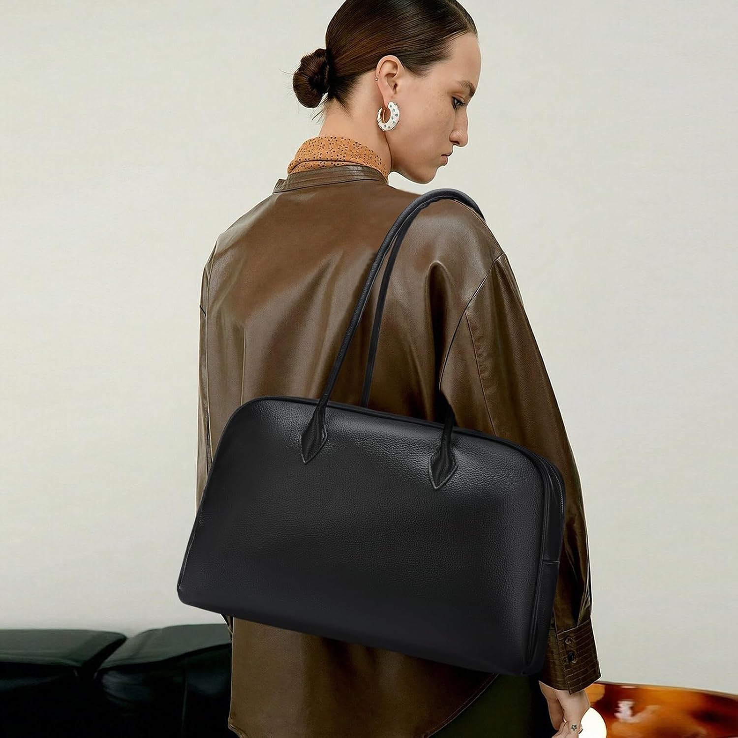 FALAN MULE Tote Bag for Women Vegan Leather Handbags with Top Handles Large Capacity Zipper Shoulder Bags for Work Travel