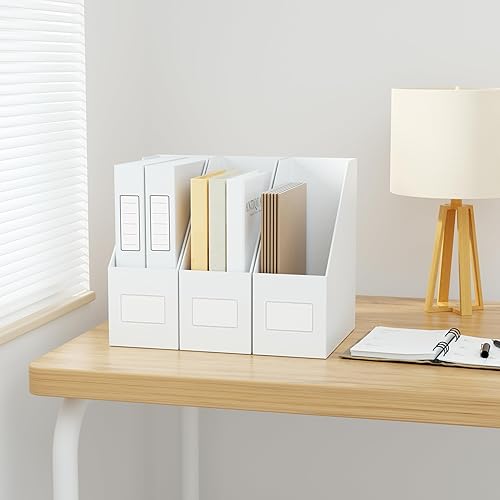 Miniatura 5 de JiaWei Soportes para archivos de revista, 3 paquetes de estante de cartón resistente, organizador de oficina, almacenamiento de escritorio,