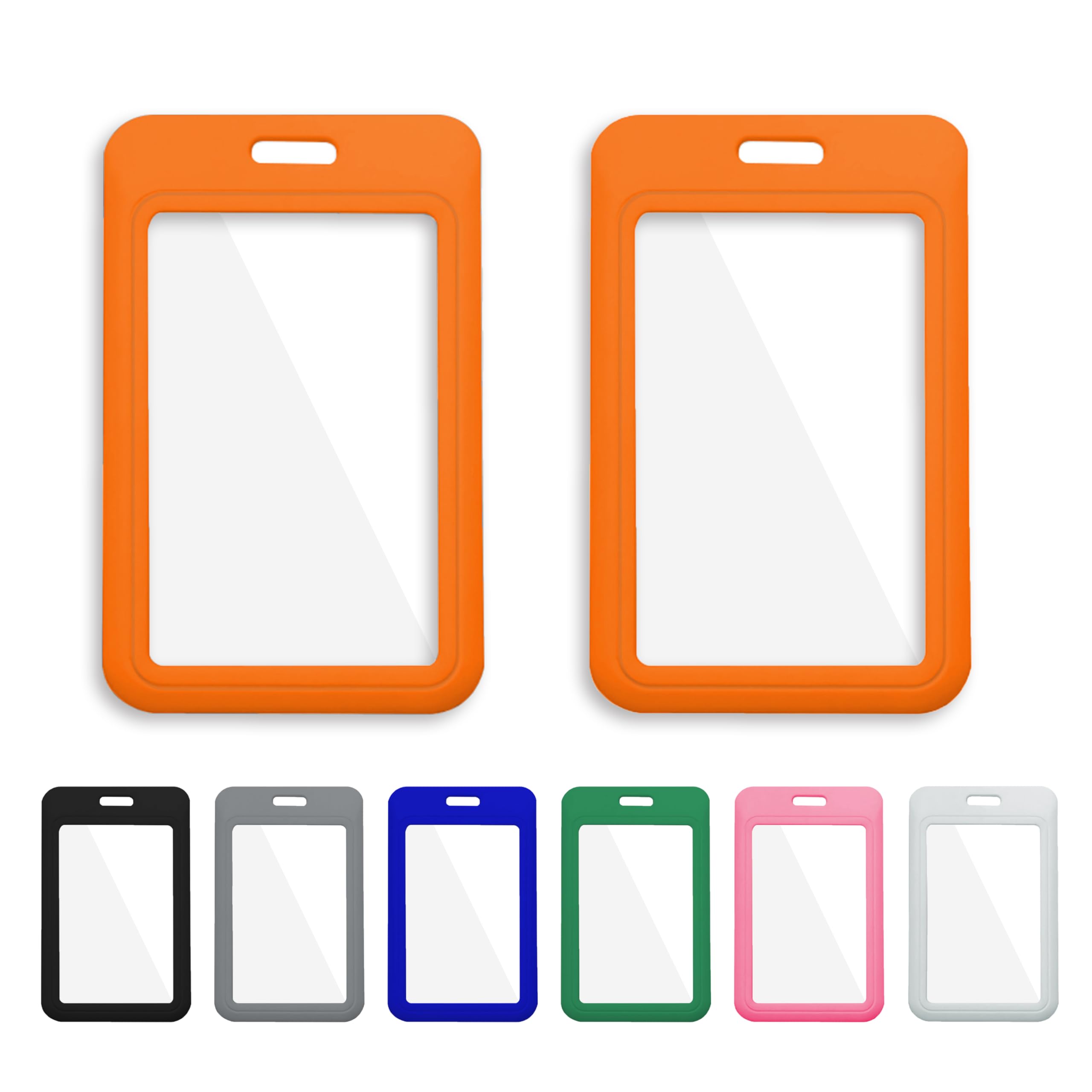 1 Pcs ID Badge Holder with Double-Sided Windows Vertical Hard Plastic Case Orange Card Protector Pouch for Office School ID Credit Cards Proximity Key Cards Driver’s Licenses and Passes