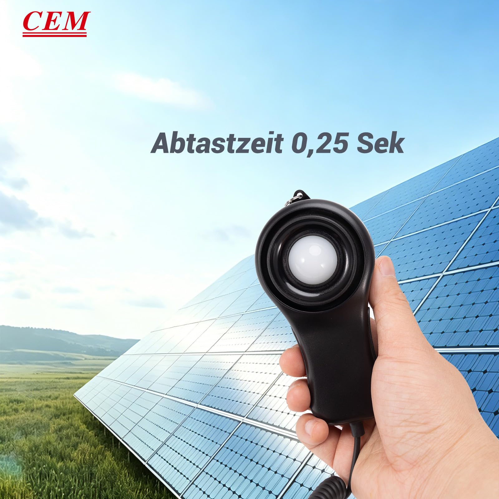 CEM DT-1307 - Misuratore di energia solare digitale, misuratore di potenza solare portatile con campo di misurazione 2000 W/m² e 634 BTU/(ft²·h), max/min, data hold, tester solare per misurazione | Misuratore di potenza solare fino a 1999 W/m² o 634 BTU/(