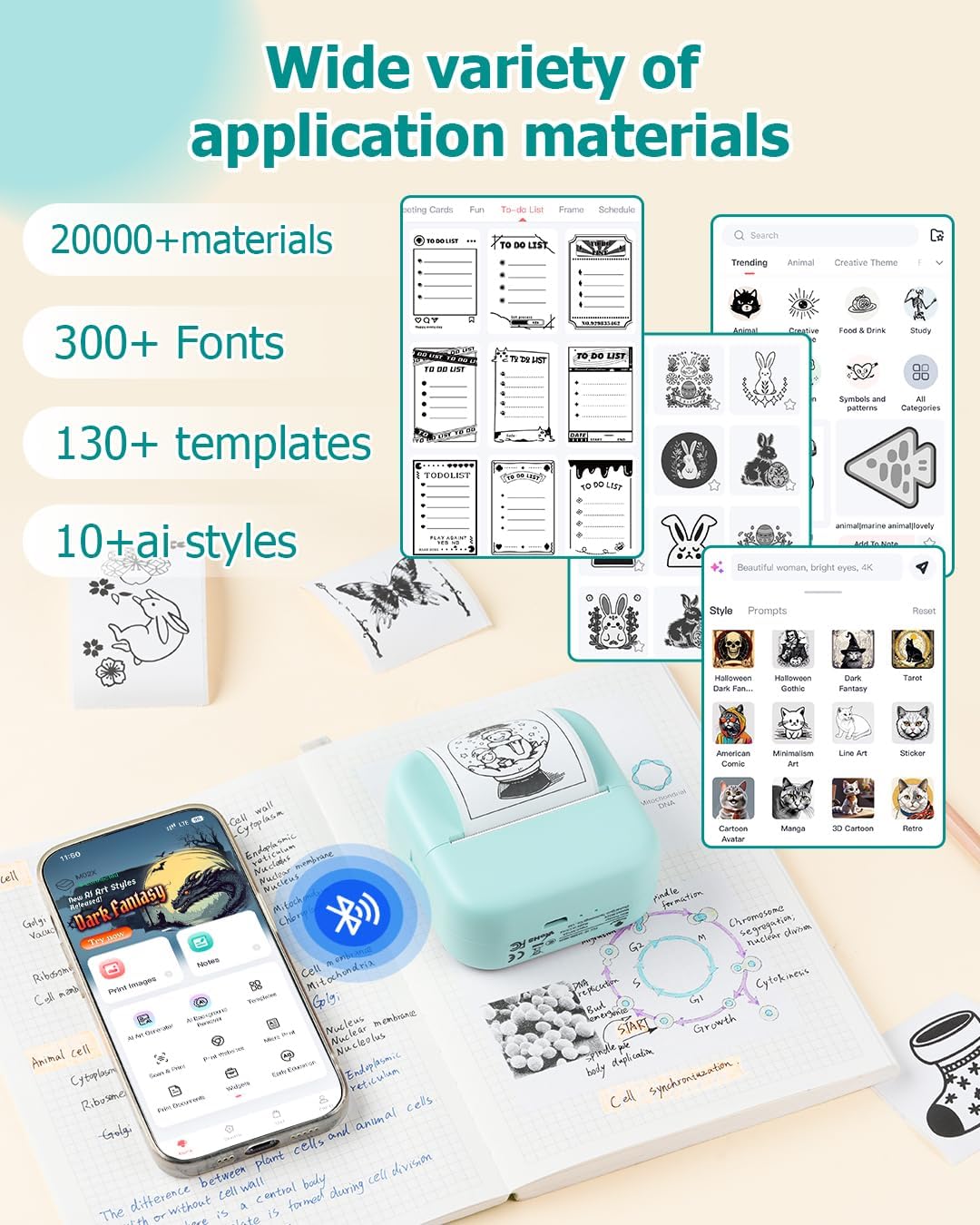 Sticker Printer M02X Inkless Mini Print Pod Mini Printer Bluetooth Portable Sticker Maker Machine Thermal Printer Come with 1 Roll Paper for Study Notes, Memories, Photo - Image 9