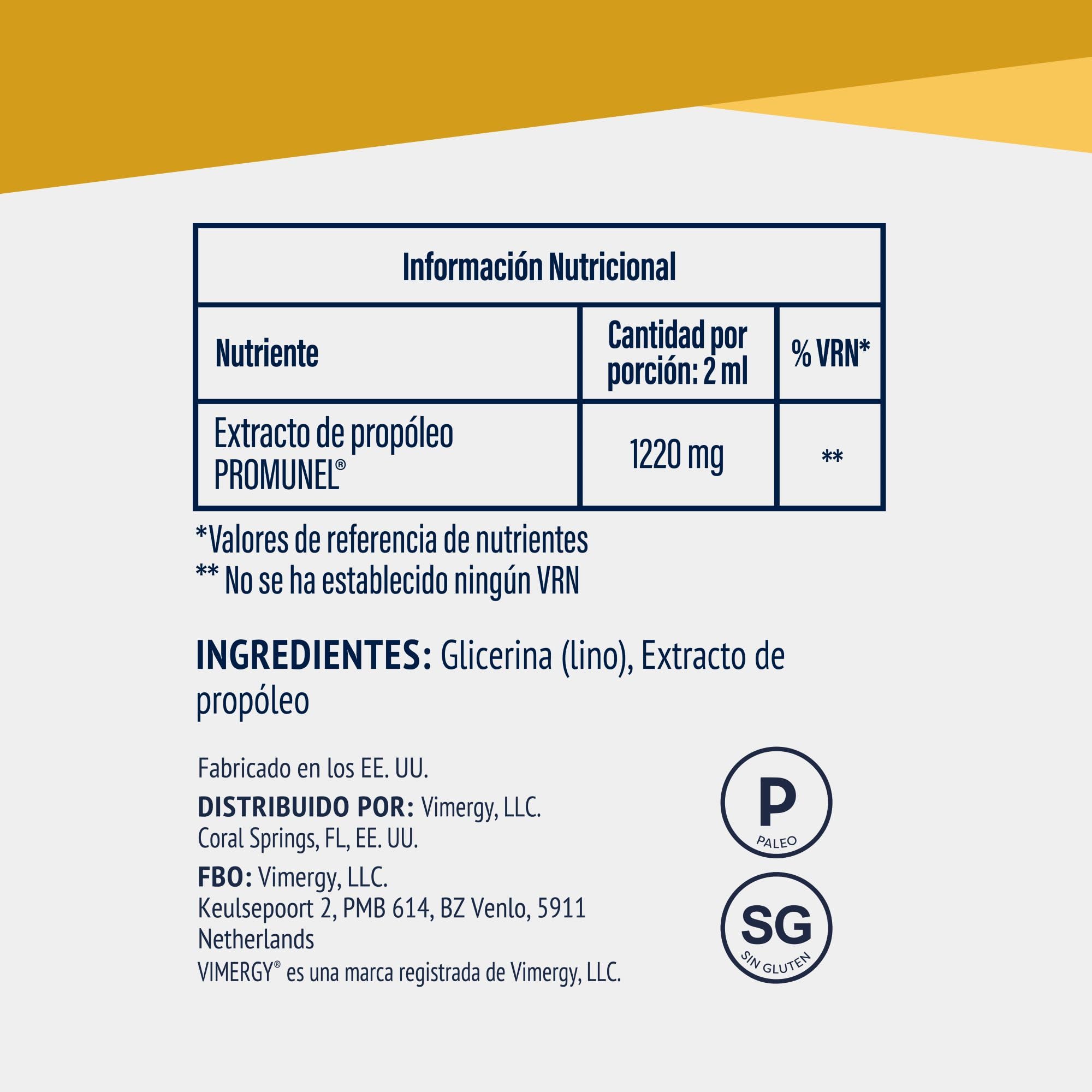 Vimergy PropolisPure – 115 ml, 57 Dosis – Suplemento de Propóleo, 1220 mg – Extracto de Propóleo Estandarizado en Polifenoles – Suplemento Vegetariano - Sin Azúcar, Aglutinantes, OMG ni Gluten