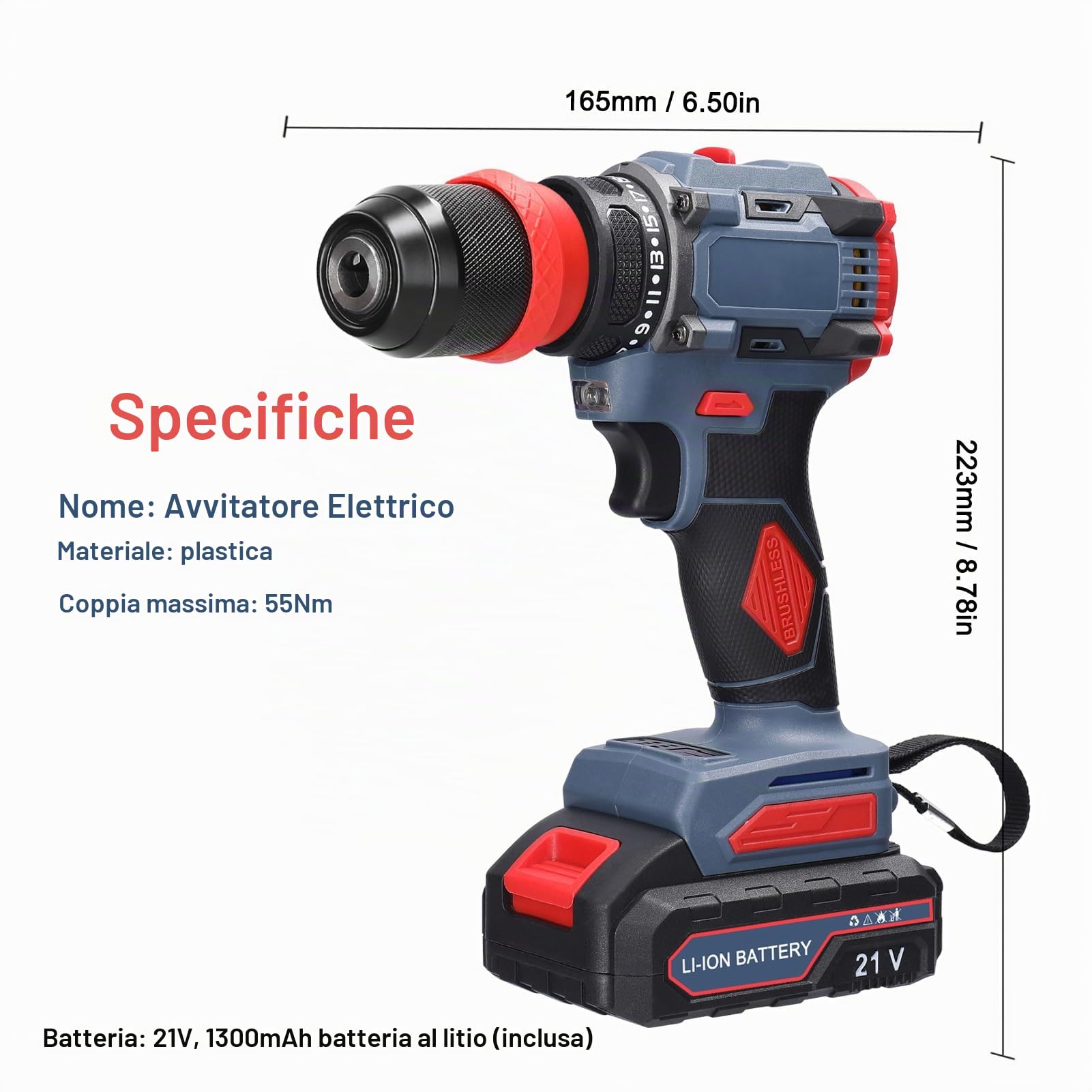 Weytoll Trapano Avvitatore Batteria 21V 2in1 Motore brushless con coppia di 55 Nm per elettrodomestici Installazione di mobili Riparazione di componenti elettronici automobilistici