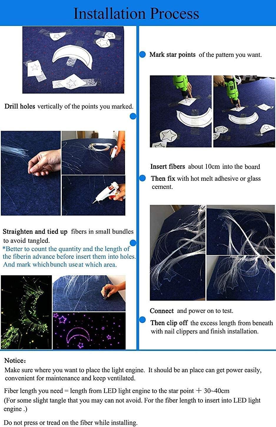 AZIMOM Bluetooth 10W Twinkle Fiber Optic Lights Star Ceiling Light Kit 550pcs0.03in13.1ft Fibers Strands Sound Activated RGBW APP/Remote Light Engine for Car Home Starlight Headliner Decor