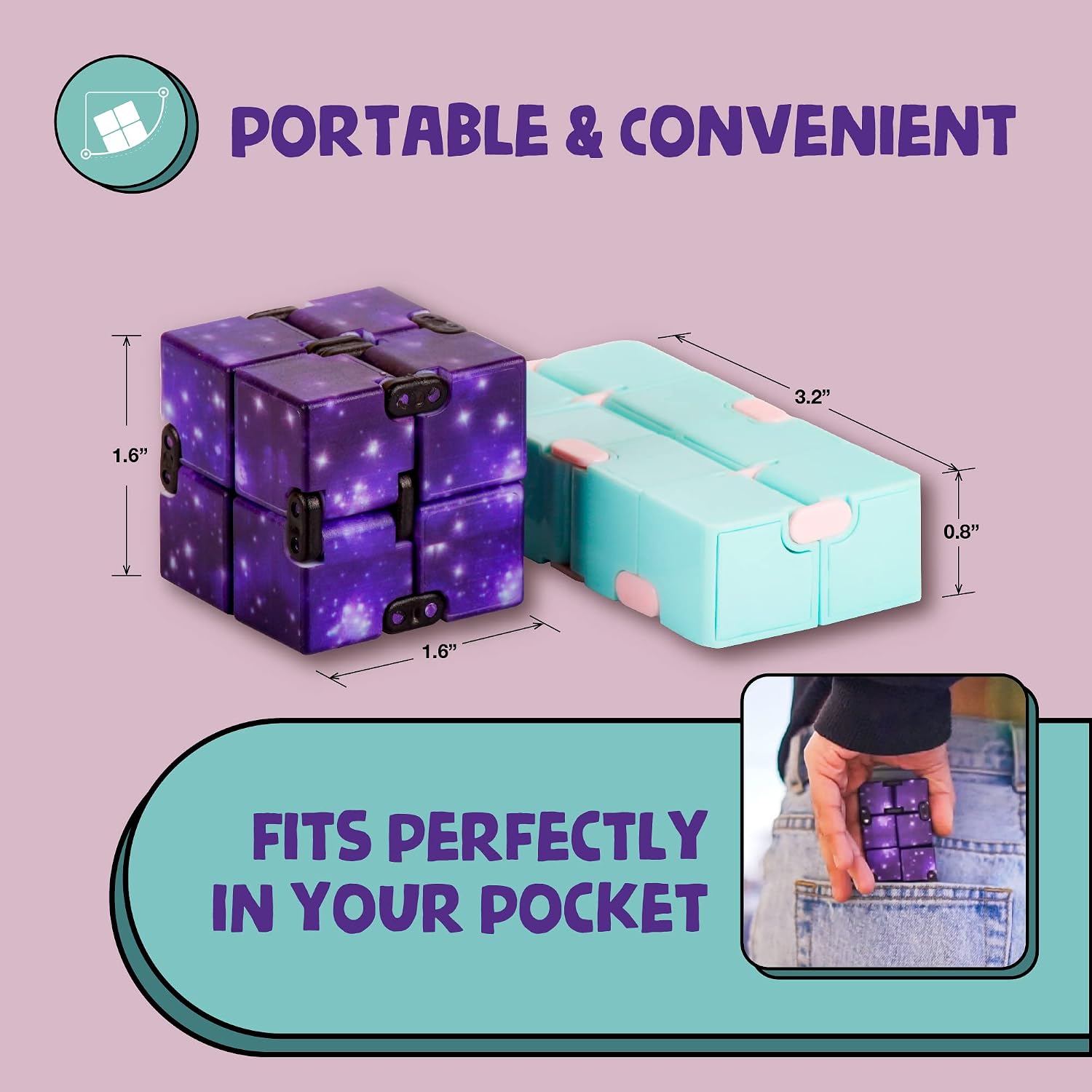 BUNMO Infinity Cube Fidget Toy 2pk | Stimulating & Engaging Fidget Toy | Teen Boy Toys | Fidgets for Adults | Travel Toys | Gifts for Teenage Boys | 10 Year Old Boy Gift Ideas | Fidget Cube for Adults