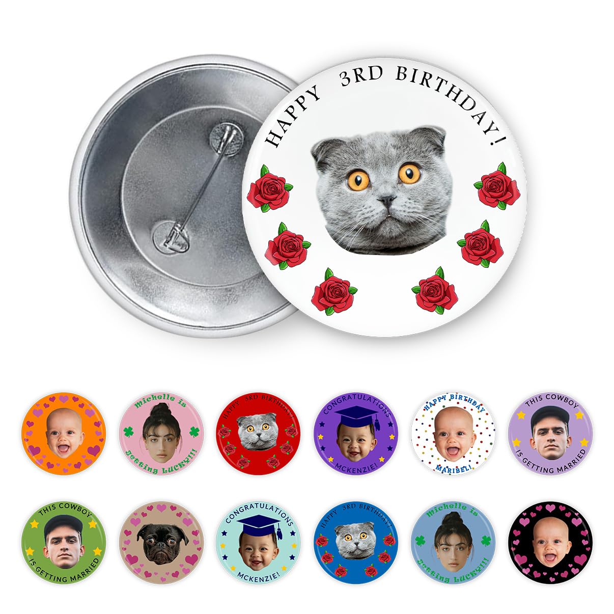 Custom Photo Pins Buttons Bulk Personalized Pinback with Image/Logo/Text,Customized Badges Metal Tinplate for Men Women Wedding Party