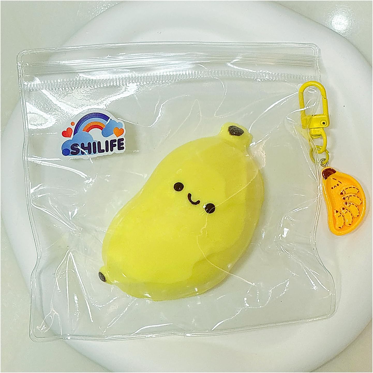 Taba Squishy,Stress Ball, Kawaii Squishies Silica Gel Toys,Stress Relieving Fur Ball OPP Packaging Gifts|Squishy Fidget Toys for Anxiety&Relaxation|Perfect Desk Accessory for Adults (Banana)
