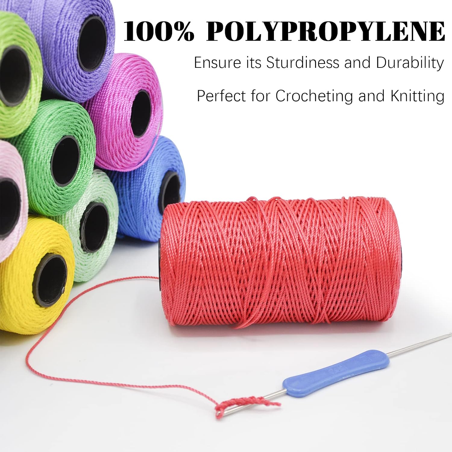 JeogYong Polypropylene Macrame Cord 1.5mm x 656 feet Thick 3 Strand Twisted 100% Polypropylene Rope Twine String Macrame Yarn, Colored Knitting & Crochet Bag Cord Crochet Thread Supplies for Knitter