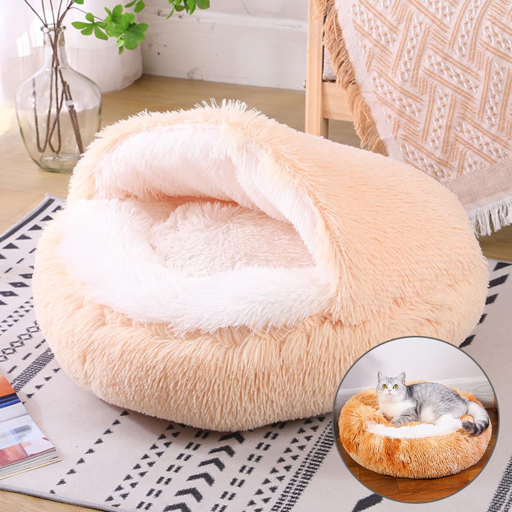 DOTBUY-SHOP Dog Bed Washable, Soft Comfy Cat Bed Felt Donut Dog Bed, Dual-Use Pet Bed With Slip-Resistant Bottom, Orthopedic Dog Beds Gift for Small Dogs and Cats (65cm,Champagne)