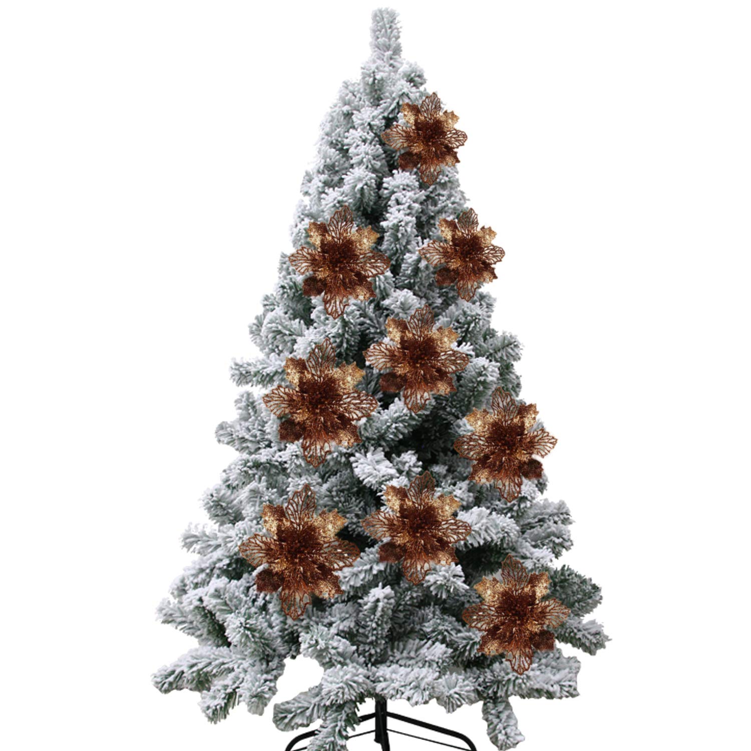 Confezione da 12 stelle di Natale artificiali, glitterate, decorazione per ghirlanda natalizia e albero di Natale, diametro 16 cm, con 12 aghi verdi flessibili