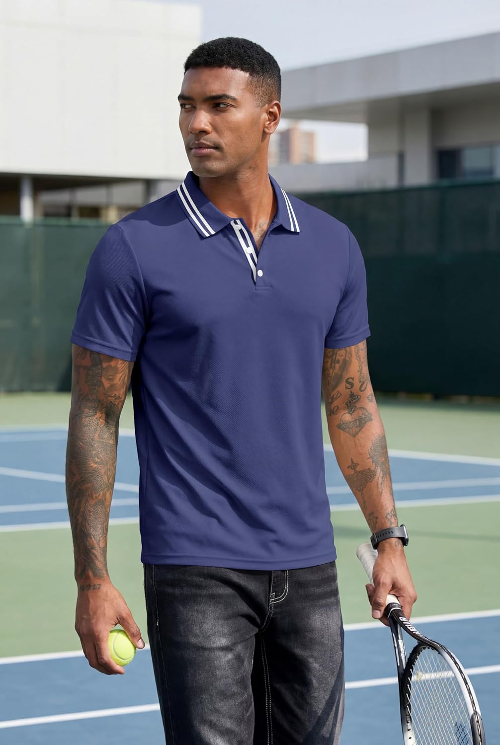Mens Golf Shirts Athletic Polo Shirts Short Sleeve Lightweight Classic Collared Casual Slim Fit T-Shirt