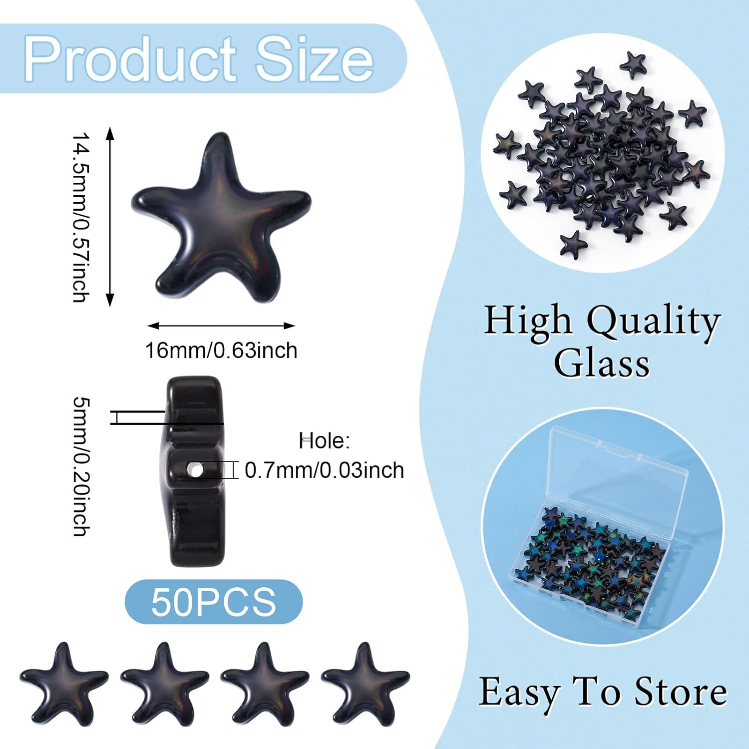 50 Pcs Star Shape Temperature Glass Mood Beads Temperature Sensing Color Changing Beads Black Edge Color Change Crystal Bead for Women DIY Bracelets Necklace Earring Craft Jewelry Making - Image 2