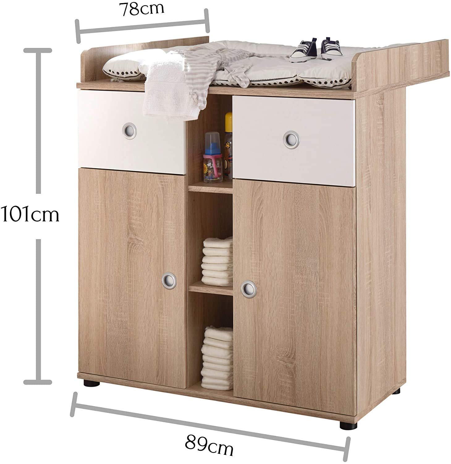 AVANTI TRENDSTORE Werni Fasciatoio in legno laminato colore quercia Sonoma/bianco