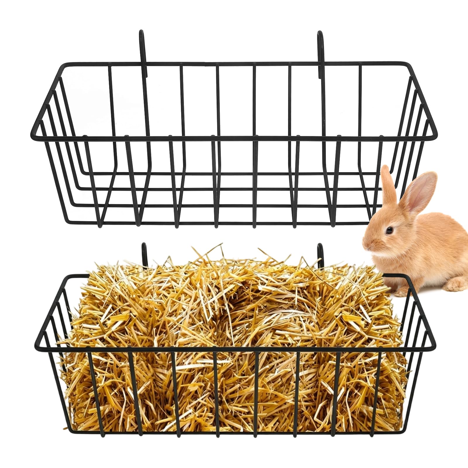 2PCS Rabbit Hay Feeder, Guinea Pig Hay Feeder Black Iron Cage Food Supply Storage Rack for Ferret Bunny Guinea Pigs Small Animal