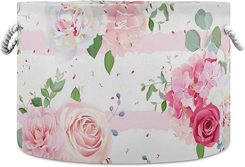 Cesta de almacenamiento de juguetes de rosas con flores rosas, contenedor de almacenamiento para guardería, impermeable, cesta de lavandería para